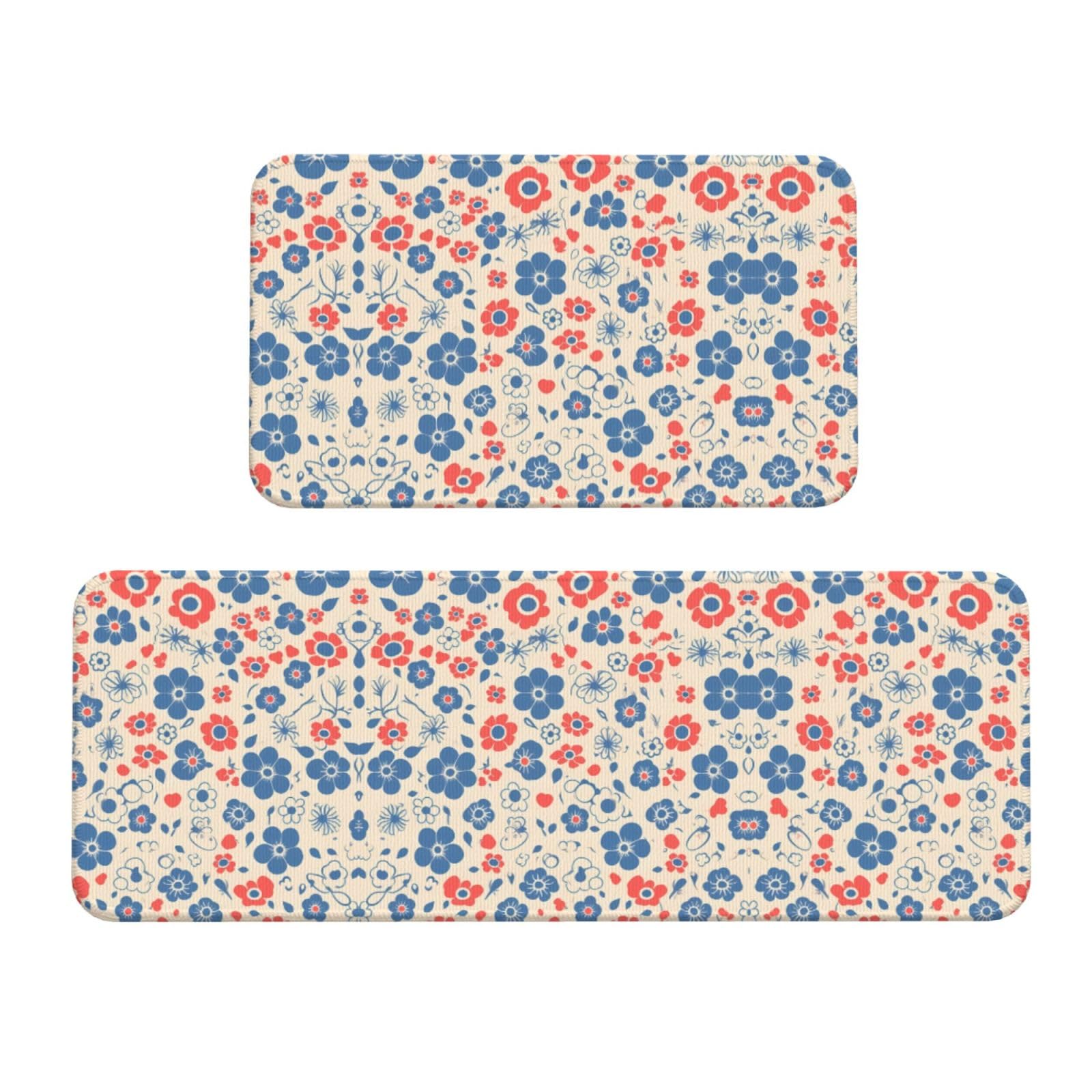 Alfombrillas de cocina con estampado floral y base de alta adherencia en juego de 2 piezas