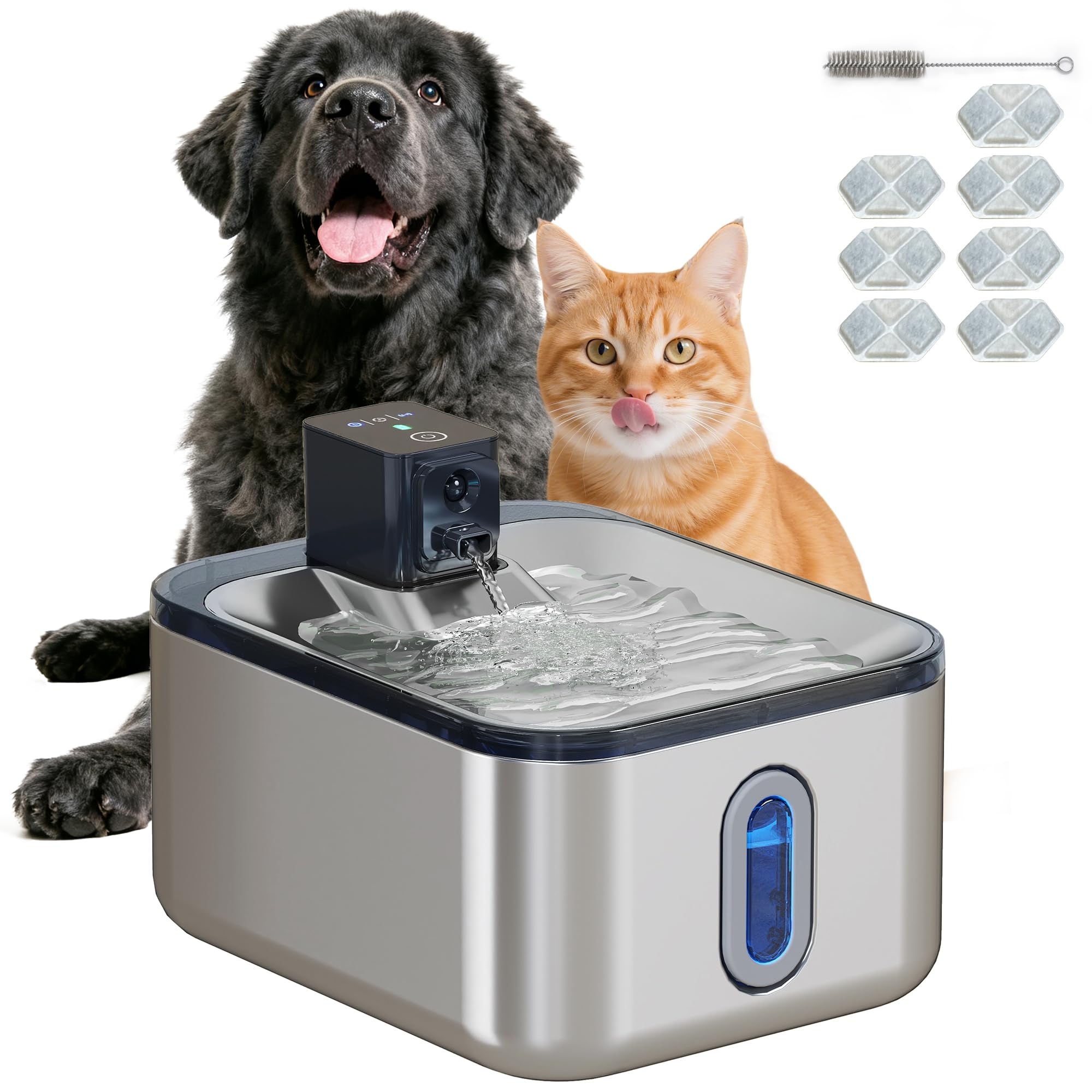 PawHut Automática Fuente Gatos Wireless Inoxidable 5 L Plata