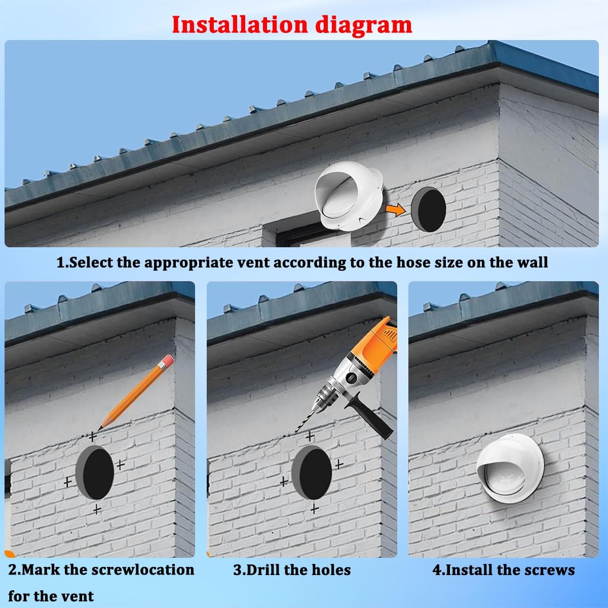 Griglia di Ventilazione in Acciaio Inox da 80 mm a 300 mm, griglia di Ventilazione Rotonda da 100 mm con Rete Anti-Insetti e Fibbia, griglia di Ventilazione in Acciaio Inox per Cucina, bagn