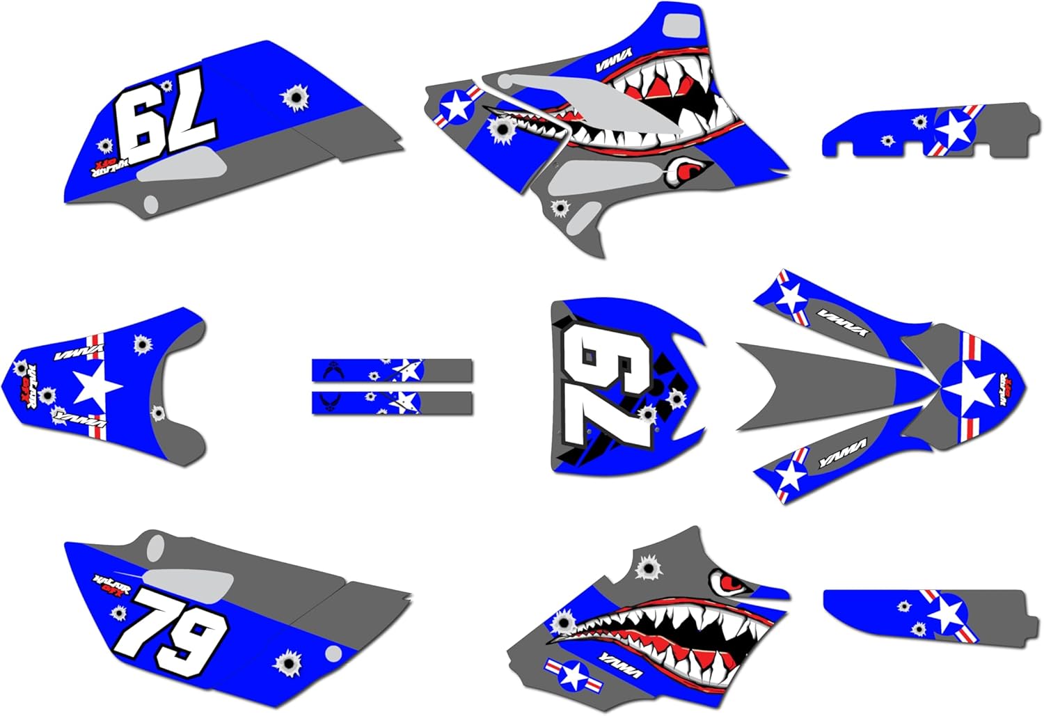 Graphics Kit for Yamaha YZ85 2015-2018 and 2019-2021 Shark Series Blue 21 Mil-Dirt Pit Bike Motorcycle Stickers,Dirtbike Racing Decal Automotive Motocross Accessories no Plastics