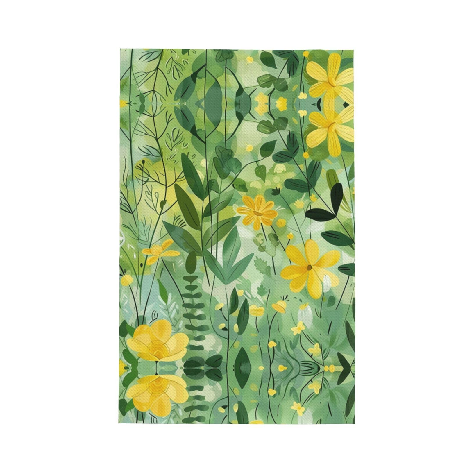 Xxahnbm Black Cheerful Yellow Leafy Print Waffle Kitchen Towel,Absorbent Hand Towel