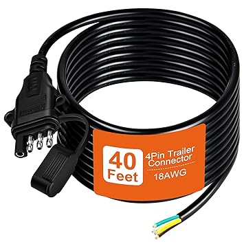 Gubrdfrsod 4 Way Trailer Plug Extension Cable 4 Pin Trailer Connector Cable, 4 Flat Trailer Harness Extension Cable (40 Ft)