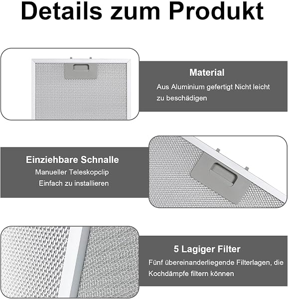 Dunstabzugshauben Metallfilter, 2 Stück 320 x 260 x 9mm Aluminium Dunstabzugshaube Filter mit 5 Lagiges Filtergewebe, Filter für Dunstabzugshauben in der Küche, für Küchenabzugshauben - 3