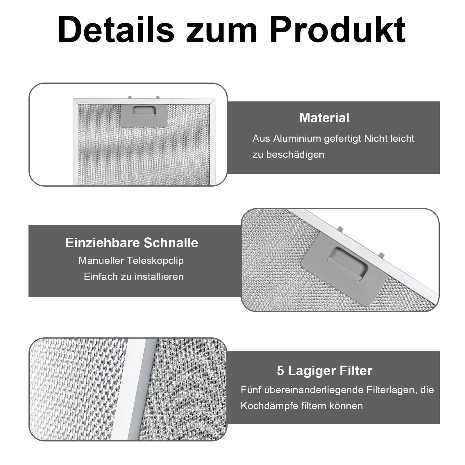 Okapy kuchenne, filtr metalowy, 2 sztuki, 305 x 267 x 9 mm, aluminiowy, z 5-warstwową siatką filtrującą, do okapów kuchennych
