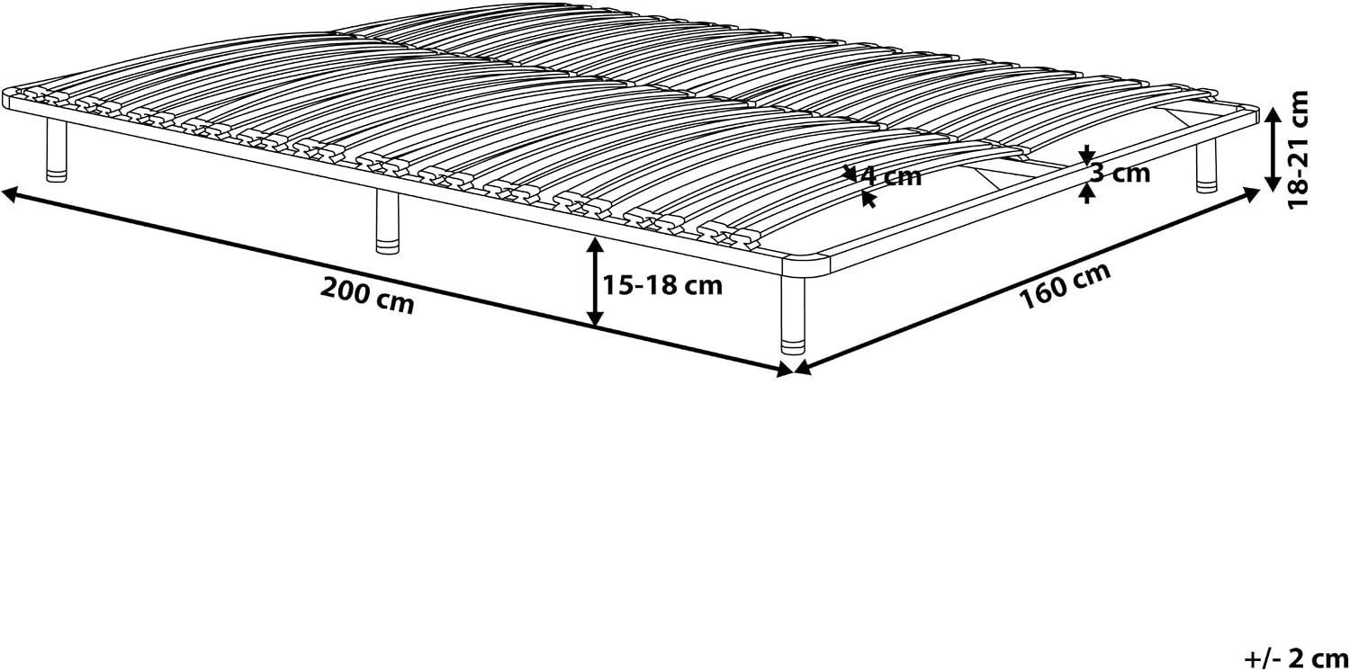 Dimensions diagram of the Beliani Ribotten slatted bed base