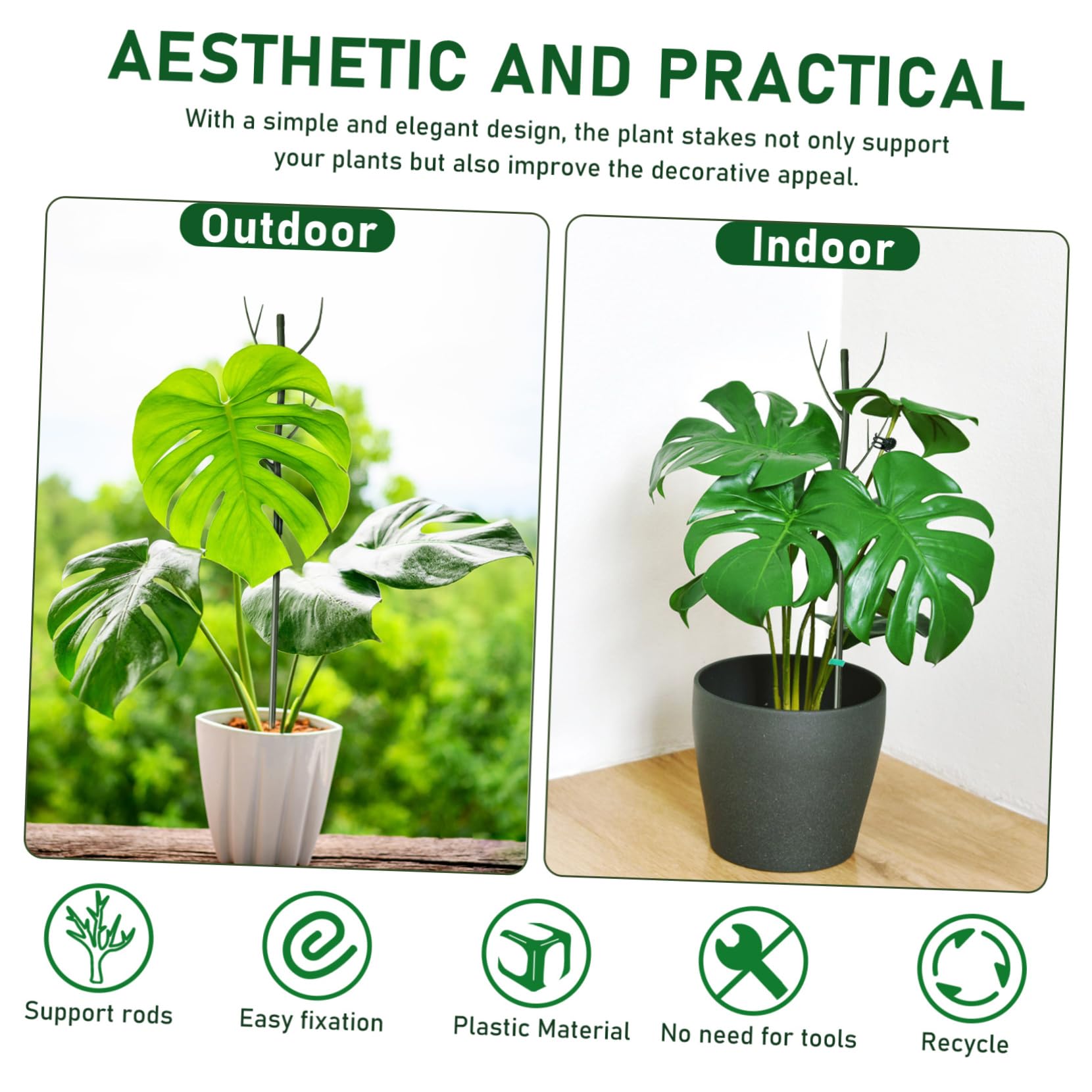 BESTonZON Tuteurs de Support pour Plantes Hautes, 1 Set en Plastique Vert, Installation Facile, Clips et Liens, pour Plantes D’intérieur et Jardin