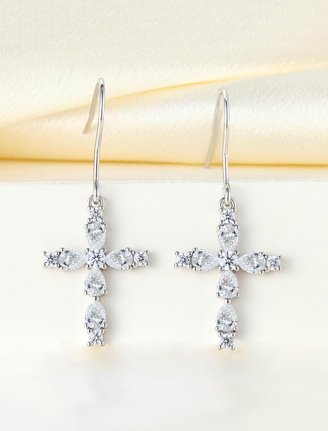 YL 925 Sterling Silver Cross Dangle Earrings Halo Birthstone Hook Earrings Religious Jewelry for Women - Image 4
