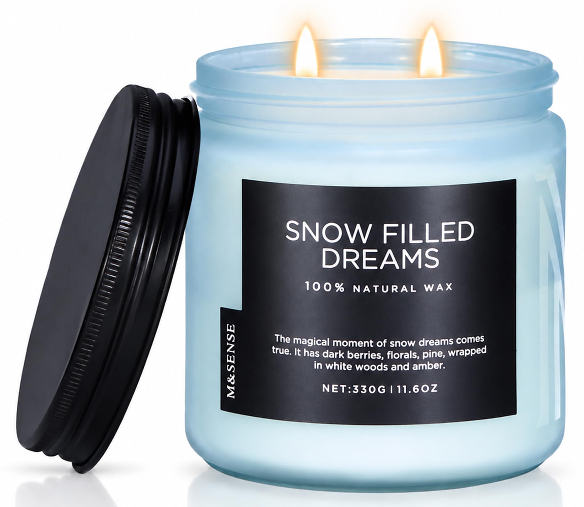 M&SENSE Brombeere & Fichte Duftkerze 330g natürliche Sojawachskerze 70 Std. lang anhaltende Kerze 2 Baumwolldochte Aromatherapiekerze Winterkerzengeschenk Snow Filled Dreams Candle