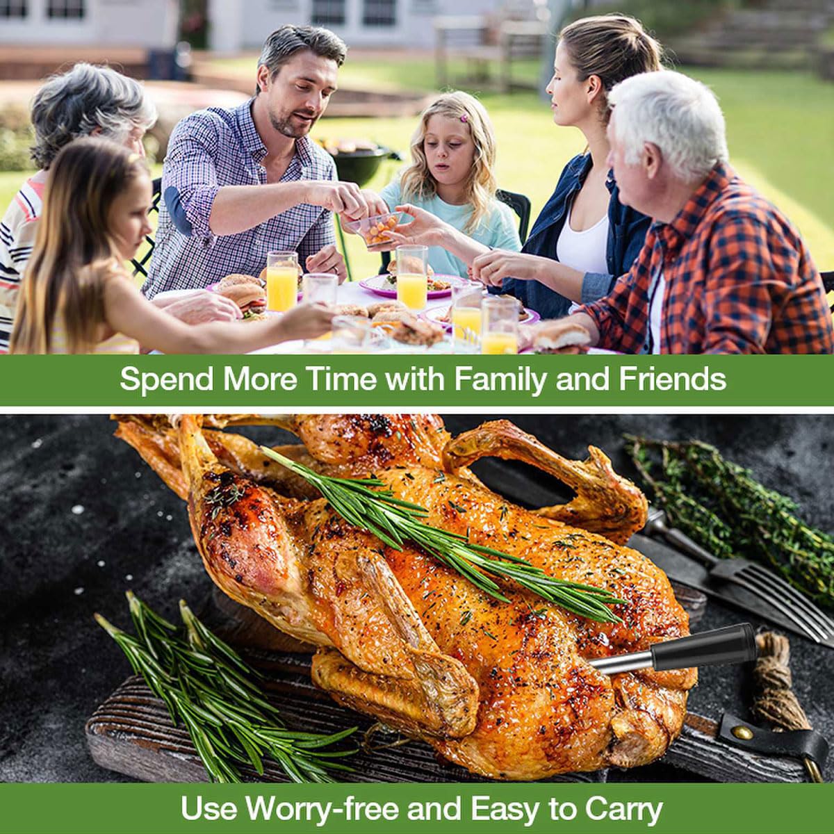 Hsthe SeaTermometro per Carne Wireless,termometro per griglia, termometro per Alimenti Bluetooth, sonda per Carne Digitale Wireless Impermeabile per Barbecue