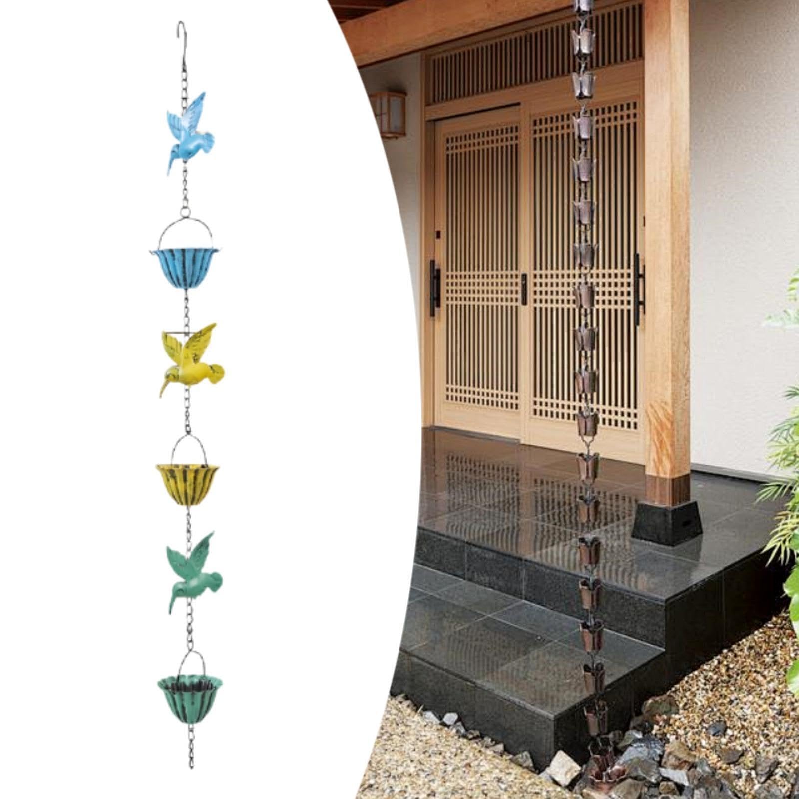 Chaîne de Pluie Hummingbird Ornement de Jardin Métal Antirouille Remplacement de Tuyau Pluviale Décoration Suspendue Adaptée à Cour