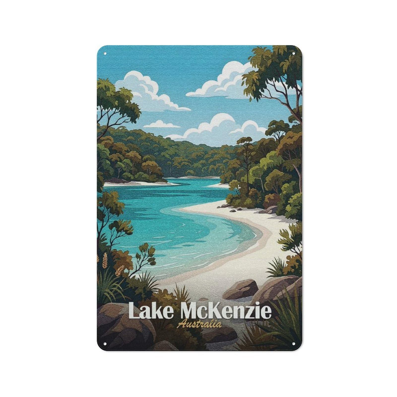Junmoney Style-1 Lake Mckenzie, Australia Travel Vintage Tin Sign 30X20cm For Café Or Restaurant, Suited To Café Owners And Decorators