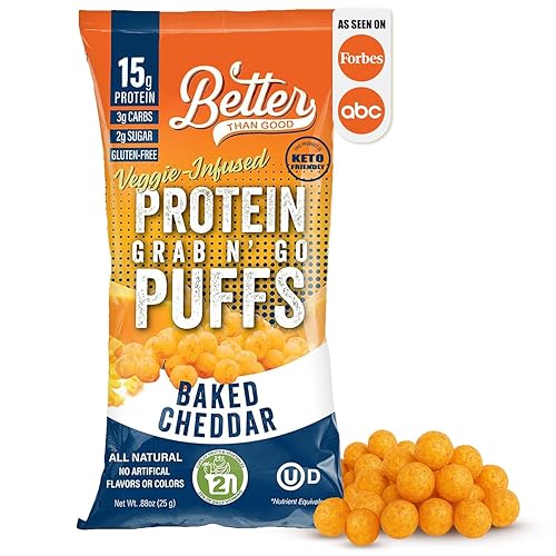 Miniatura 1 de Better Than Good - Bocadillos de proteína cheddar horneados sin gluten (paquete de 12)  Paleo, bajo en azúcar, bajo en calorías, aperitivos aptos