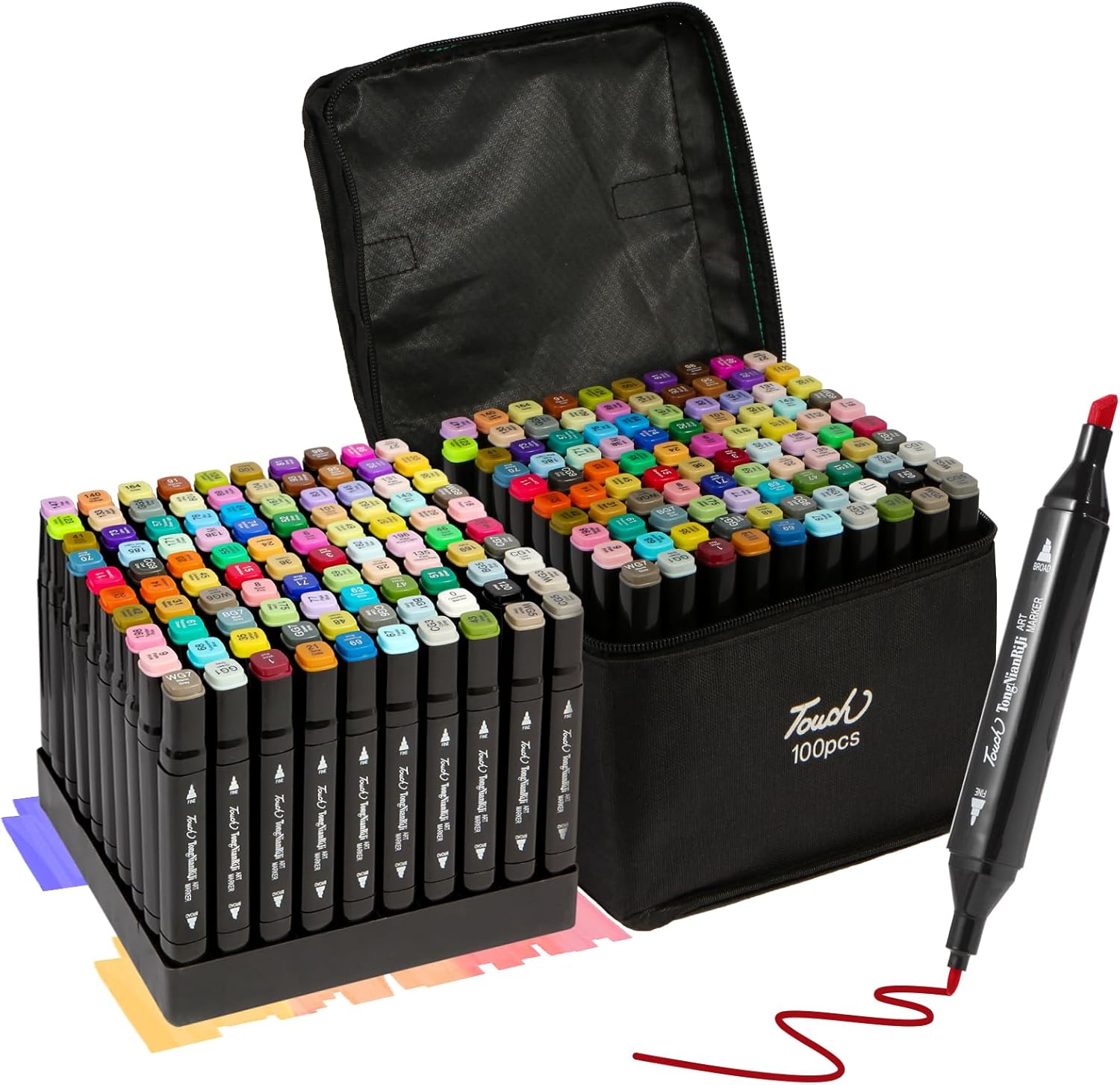 100 Colors Dual Tips Alcohol Markers, Permanent Sketch Art Markers Pens Set with Pen Holder for Kids Adults Coloring,Painting, Sketching, Illustrations