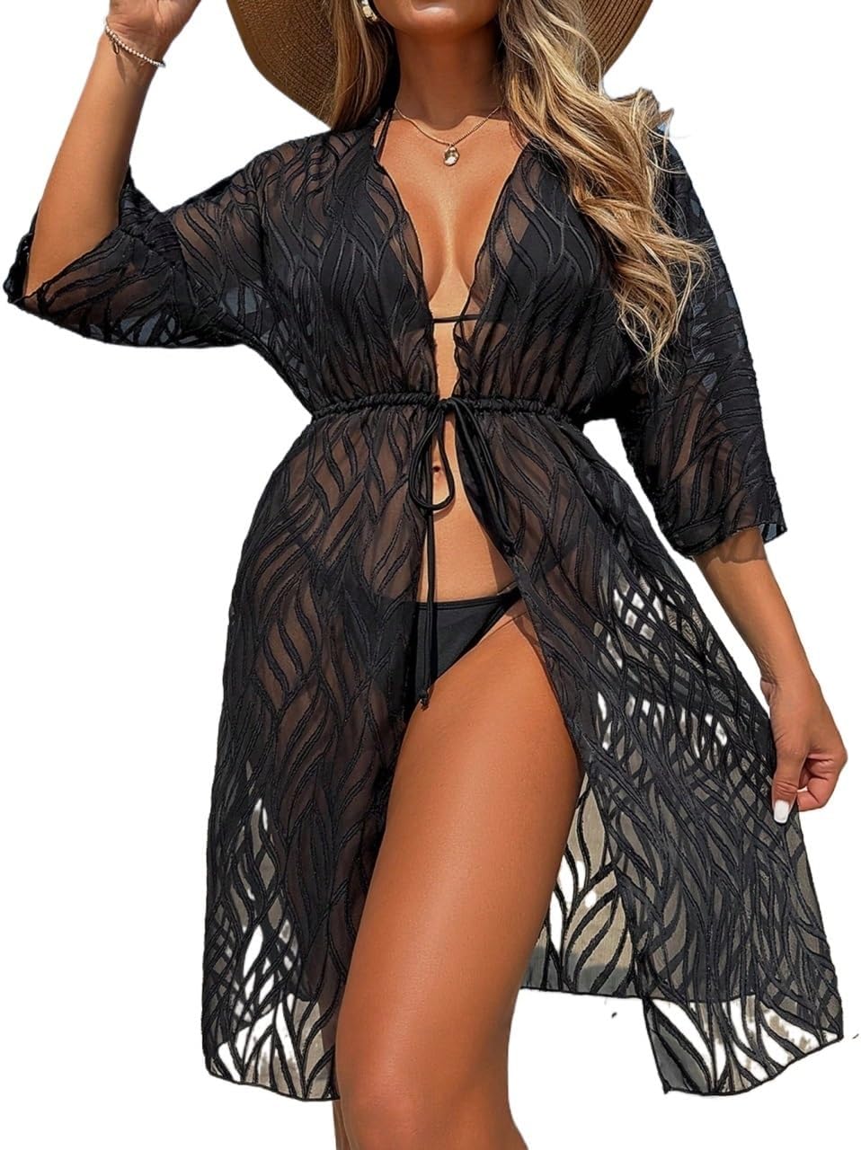 Women's Off-Shoulder Long Sleeve Beach Cover-Up With Waist Tie Summer cover ups for swimwear