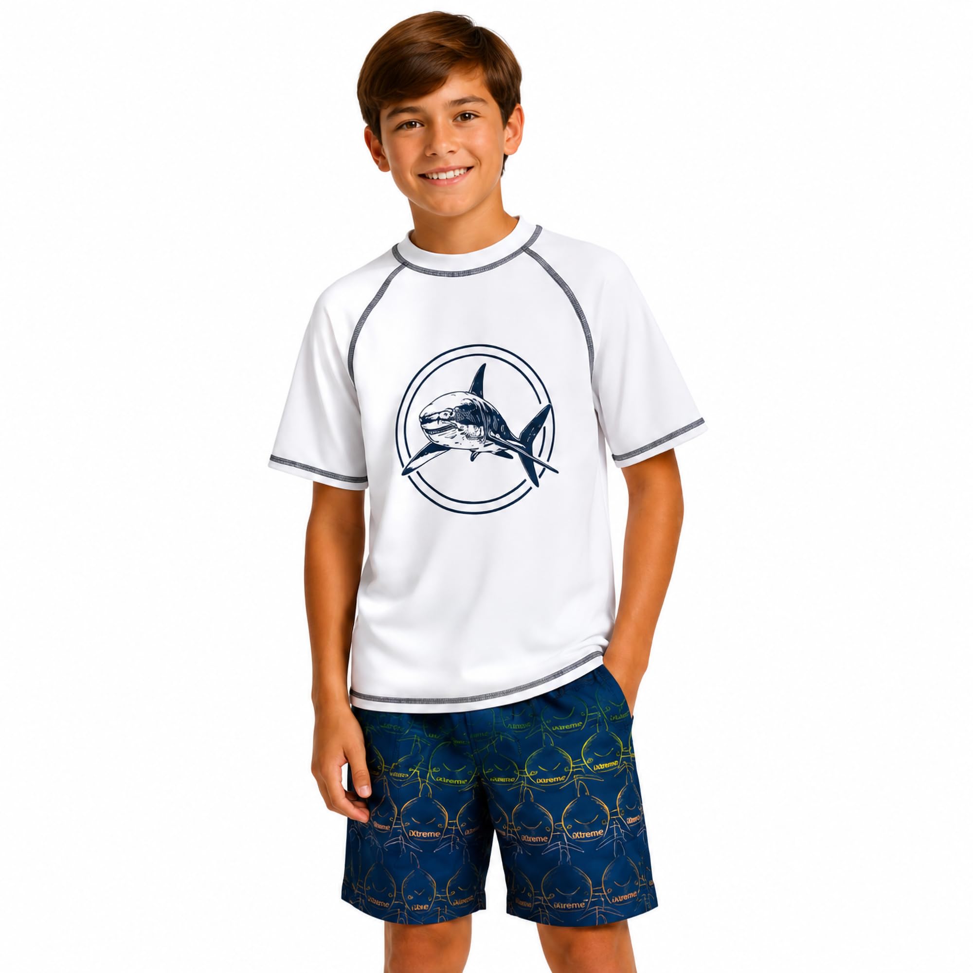 iXtreme Boys 2-Piece Rash Guard Swim Set Short Sleeve Shirt &amp; Trunks