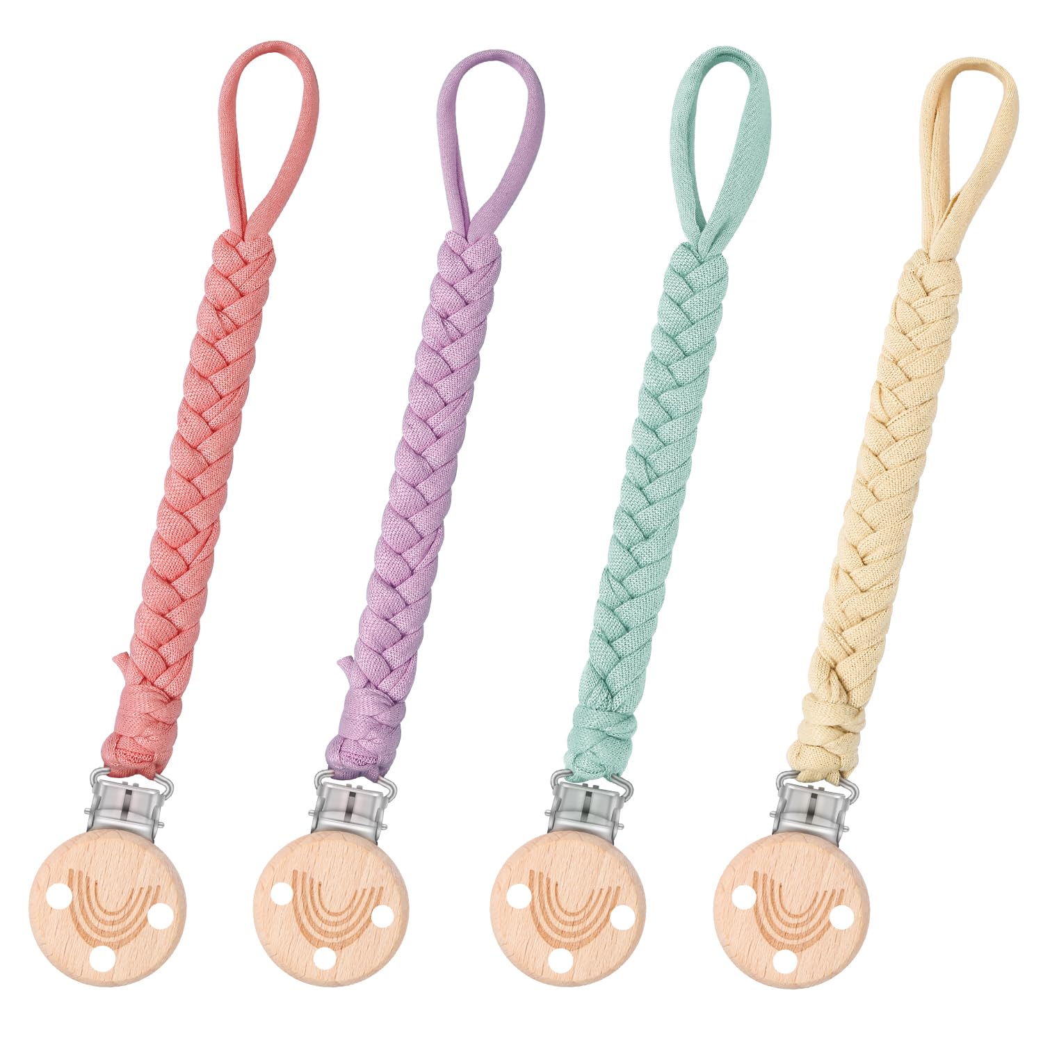 CLDY Baby Schnullerkette Clip, Schnullerkette Junge, Schnullerkette mädchen, Schnullerkette Stoff, Cup Catcher, Trinkbecher Halteriemen für Kinderwagen/Babytrage/Autositz, Schnullerband (4 Pack)