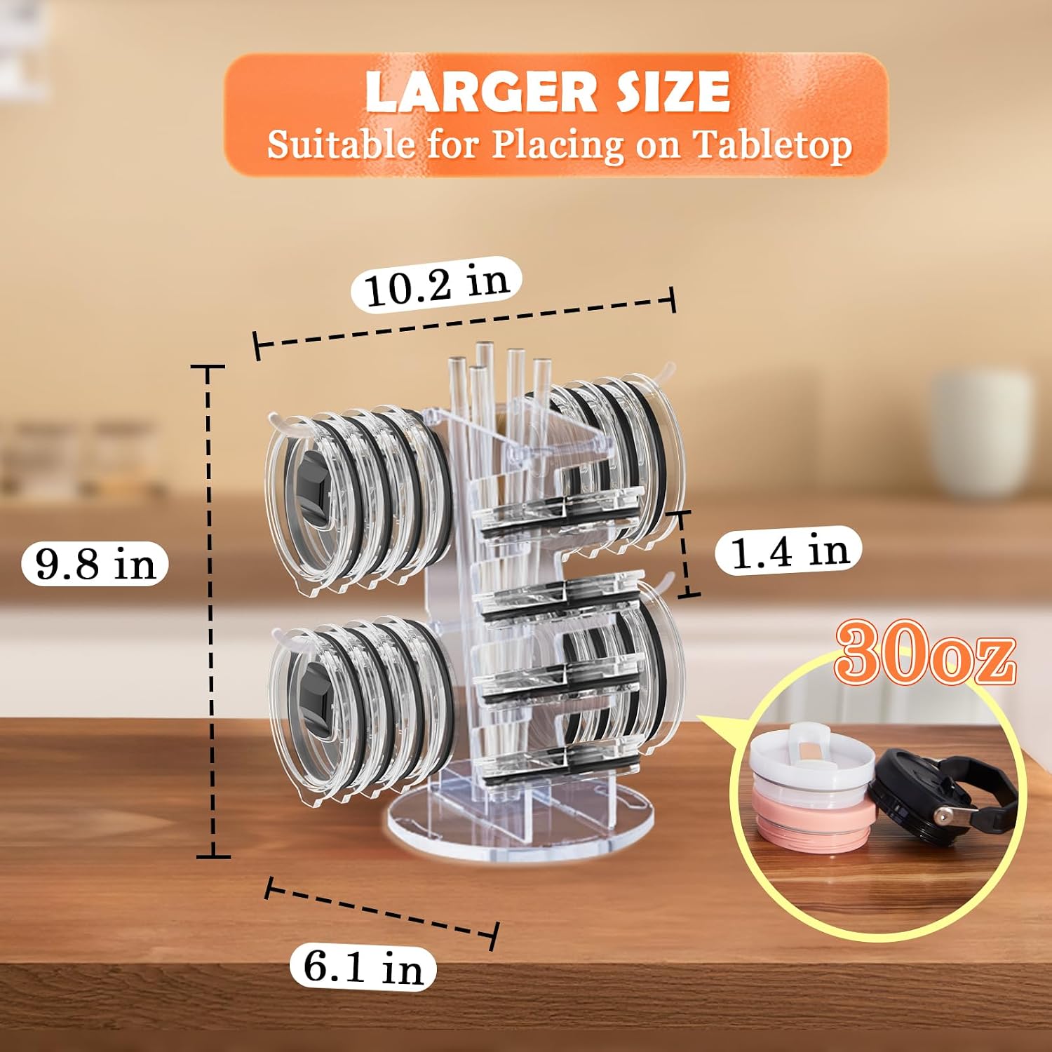 Elgood Tumbler Lid Organizer for 30oz 40oz Stanley Cup Accessories & 9.8"-13" Straw Holder | Tumbler Lid Holder for Up to 20 Lids & 20 Staws | Jewelry Organizer