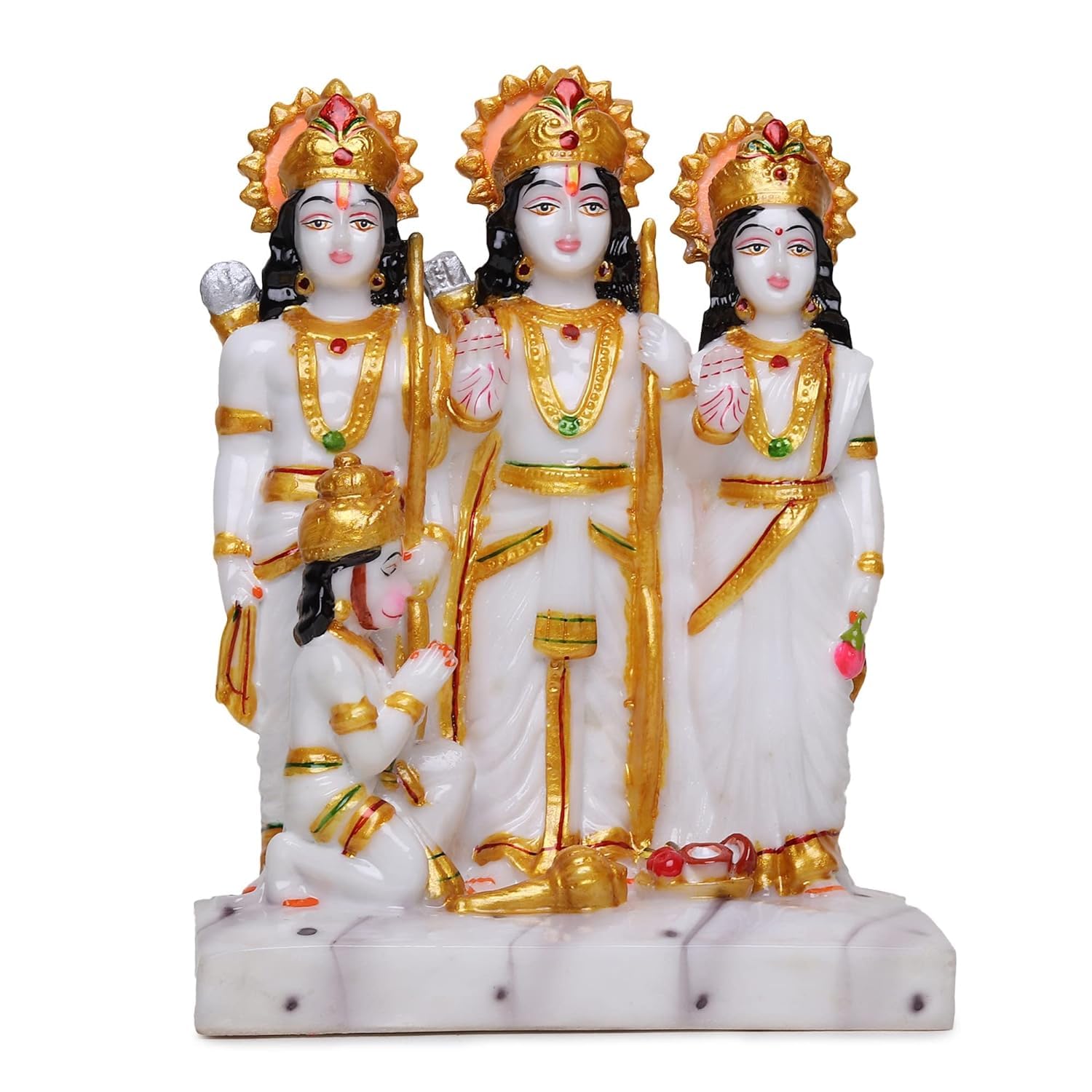 Idole hindoue Ram Darbar en marbre blanc sculpté main pour maison