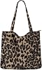 Prite Corduroy Tote Bag for Women Large Shoulder Bag with Zipper and Pockets for College School Work Travel Shopping Leopard Print