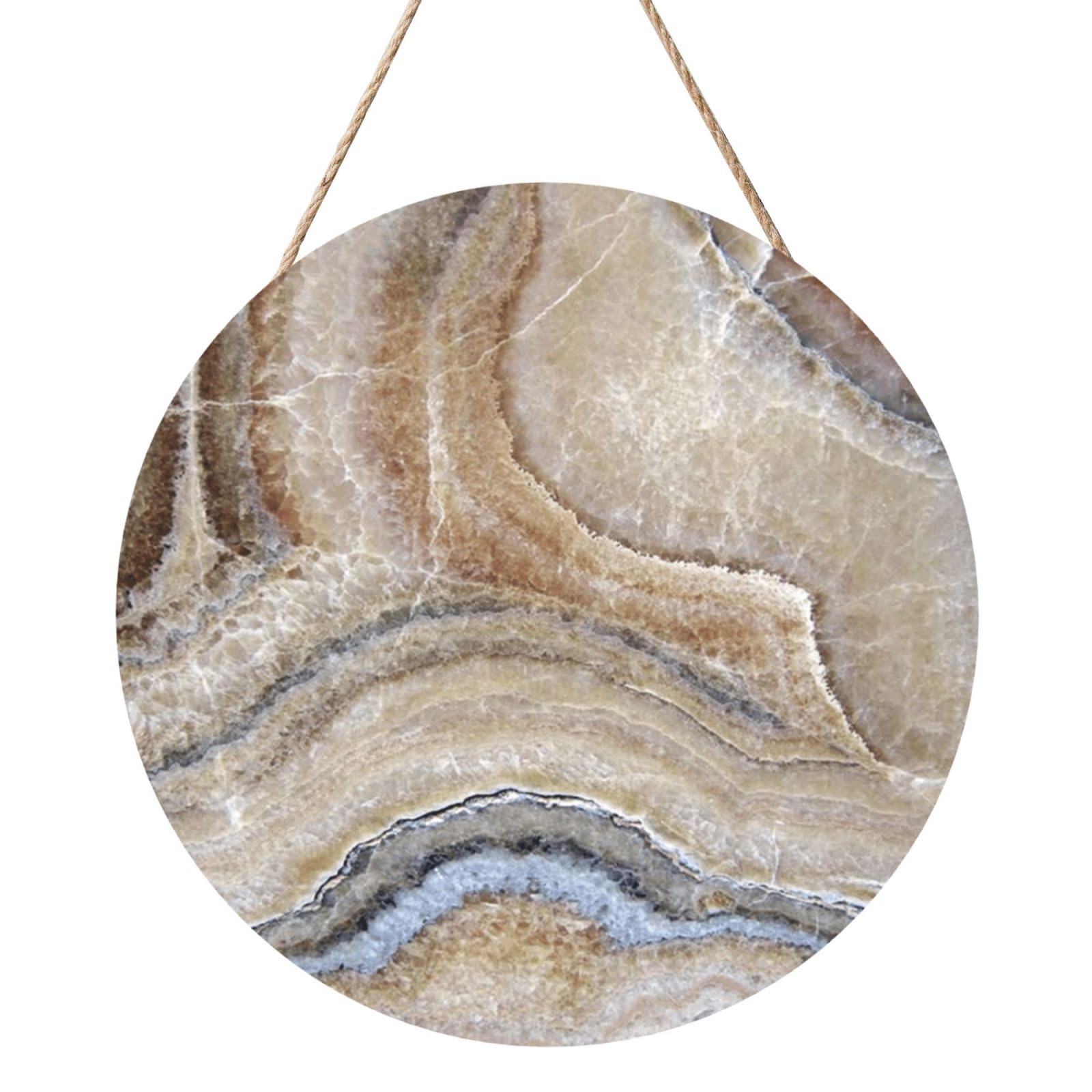 InOmak Onyx Stone Pale Blue Print, Round Wood Panel Painting 12 in, Wall Hanging Painting For Home