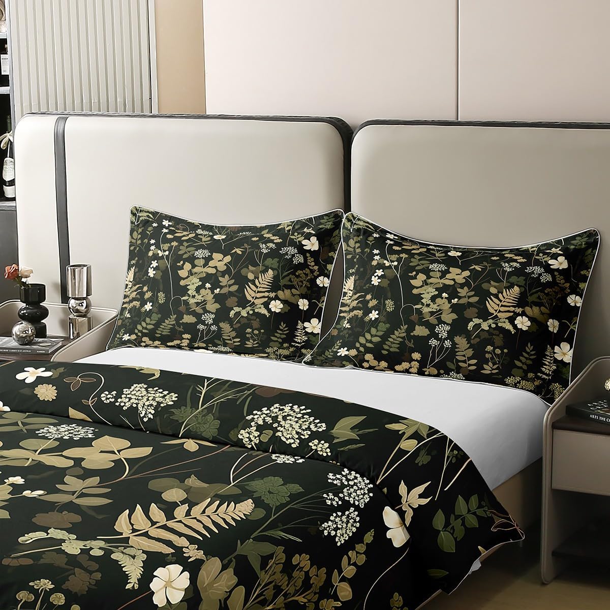 2 Pieces Botanica Leaves Duvet Cover 100% Nature Cotton Twin,Wild Plants Retro Jungle Flowers Comforter Cover with Zipper Closure,Retro Farmhouse Style Super Soft Bedding (Not Comforter)