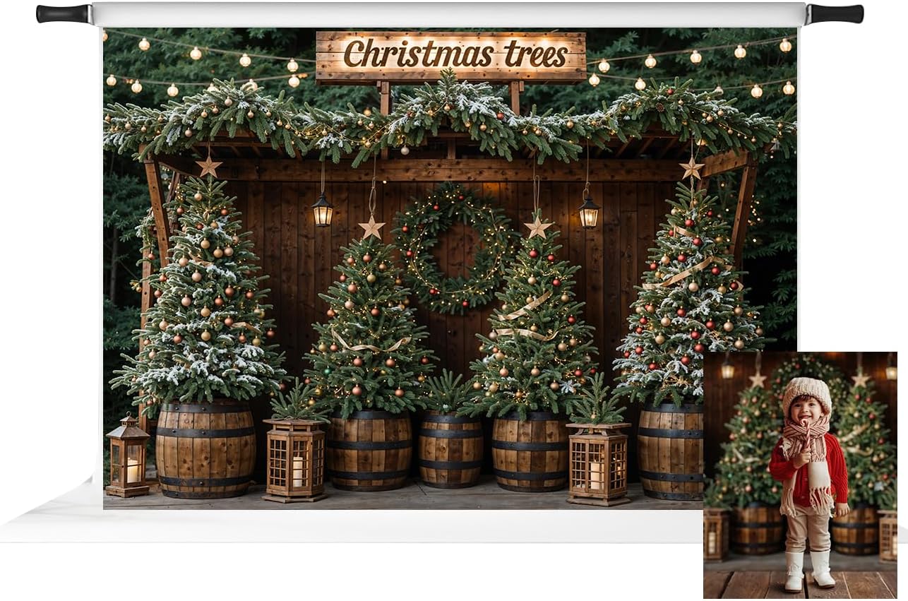 Kate Christmas Backdrop Christmas Tree Farm Background for Photo Shoot Night Lights Background for Photography for Pictures, 7X5ft