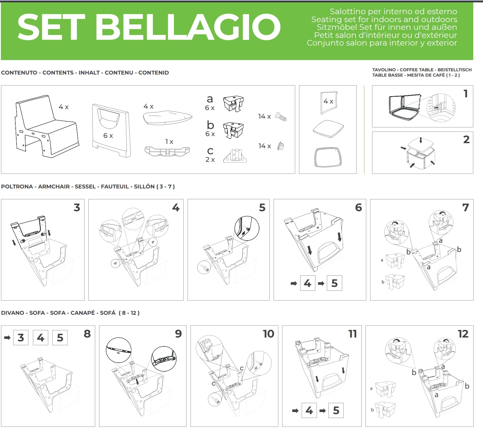 CRISCUOLO Set Bellagio Salotto da Giardino 4 Posti in Resina Effetto Rattan BIANCO - Include Divano 2 Posti, 2 Poltrone, Tavolino e Cuscini - Arredo Esterno per Terrazzo, Veranda e Piscina