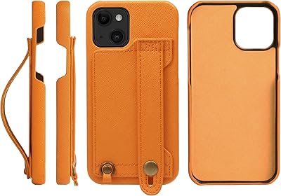 Hanatora H6-14-Orange iPhone 14 Case, Handy Hard Case, PU Leather, Shockproof, Stand Function, Handy Belt, Handmade Strap Holes, Strap Ring, Card Pocket, Orange