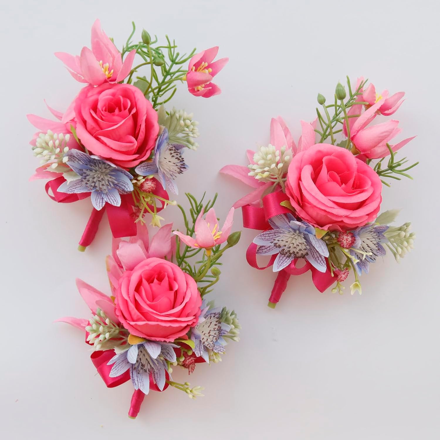 MAFELOE Wrist Corsage and Boutonniere Set Artificial Rose Flowers Accessories for Groom Bride Groomsmen Bridesmaids Wedding Party Prom Suit - Rose Red-2 Pieces - Image 5