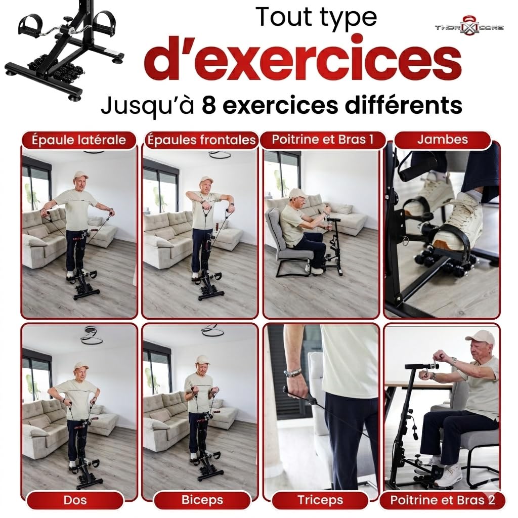 pedalier d Appartement Senior, Mini vélo Appartement 2 en 1 Bras et Jambes avec résistance et Hauteur réglables – pédalier Bureau pour Exercice Maison sans Impact