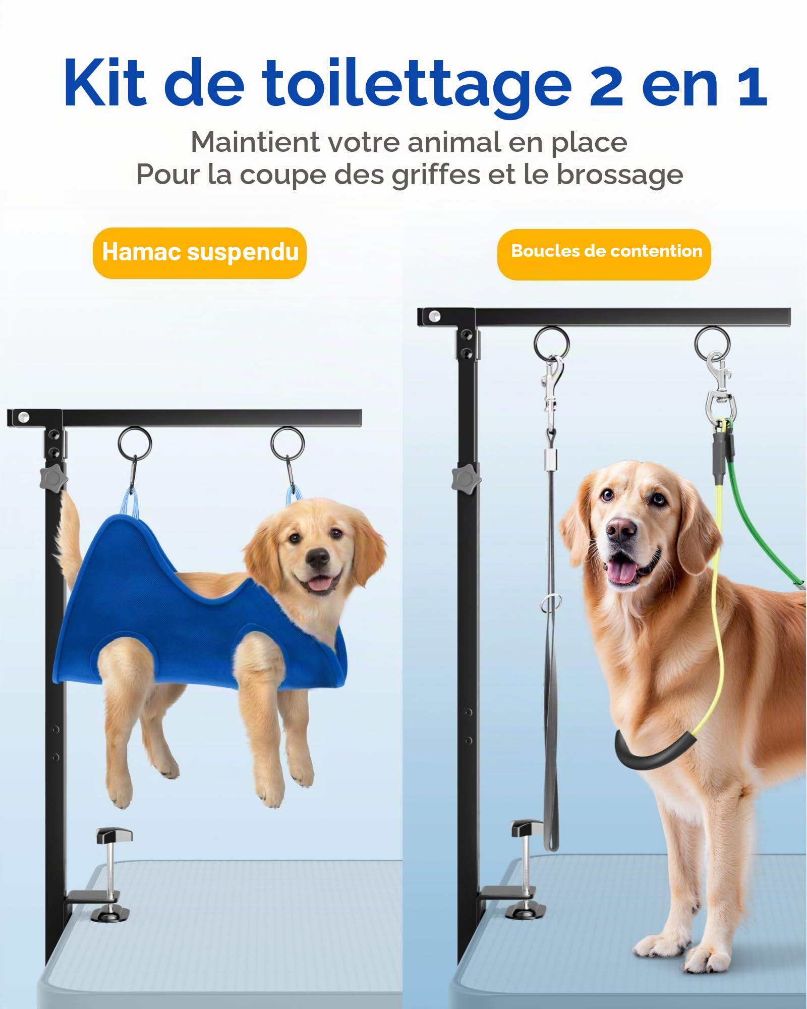 Potence de Toilettage pour Chiens, Hauteur Réglable 66-102 cm, Inclut Hamac de Soin et Sangle Anti-Assise, Bras de Toilettage Stable pour Bain, Tonte et Entretien du Pelage