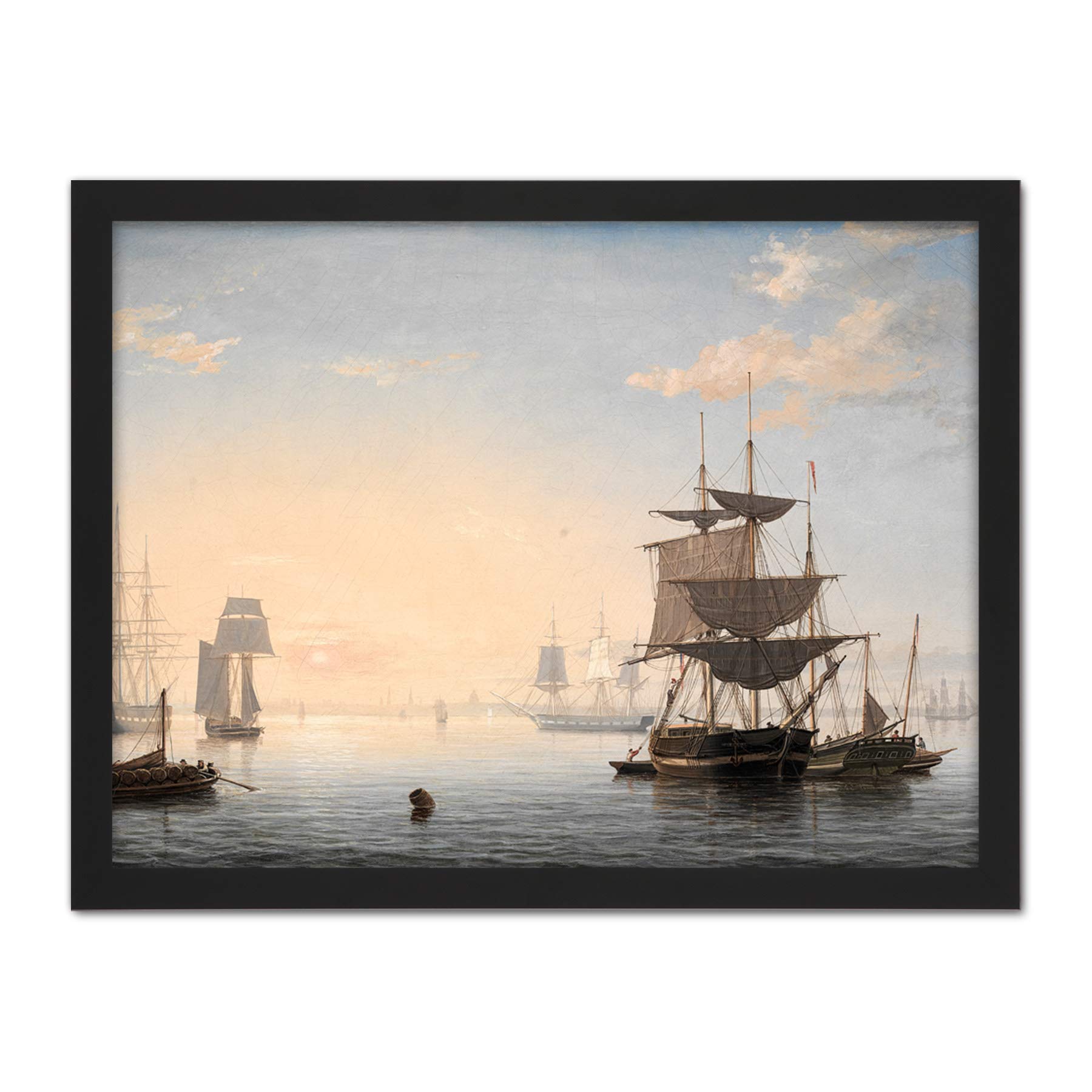 Artery8 Lane Harbour Of Boston City In Distance Artwork Framed Wall Art Print 18X24 Inch