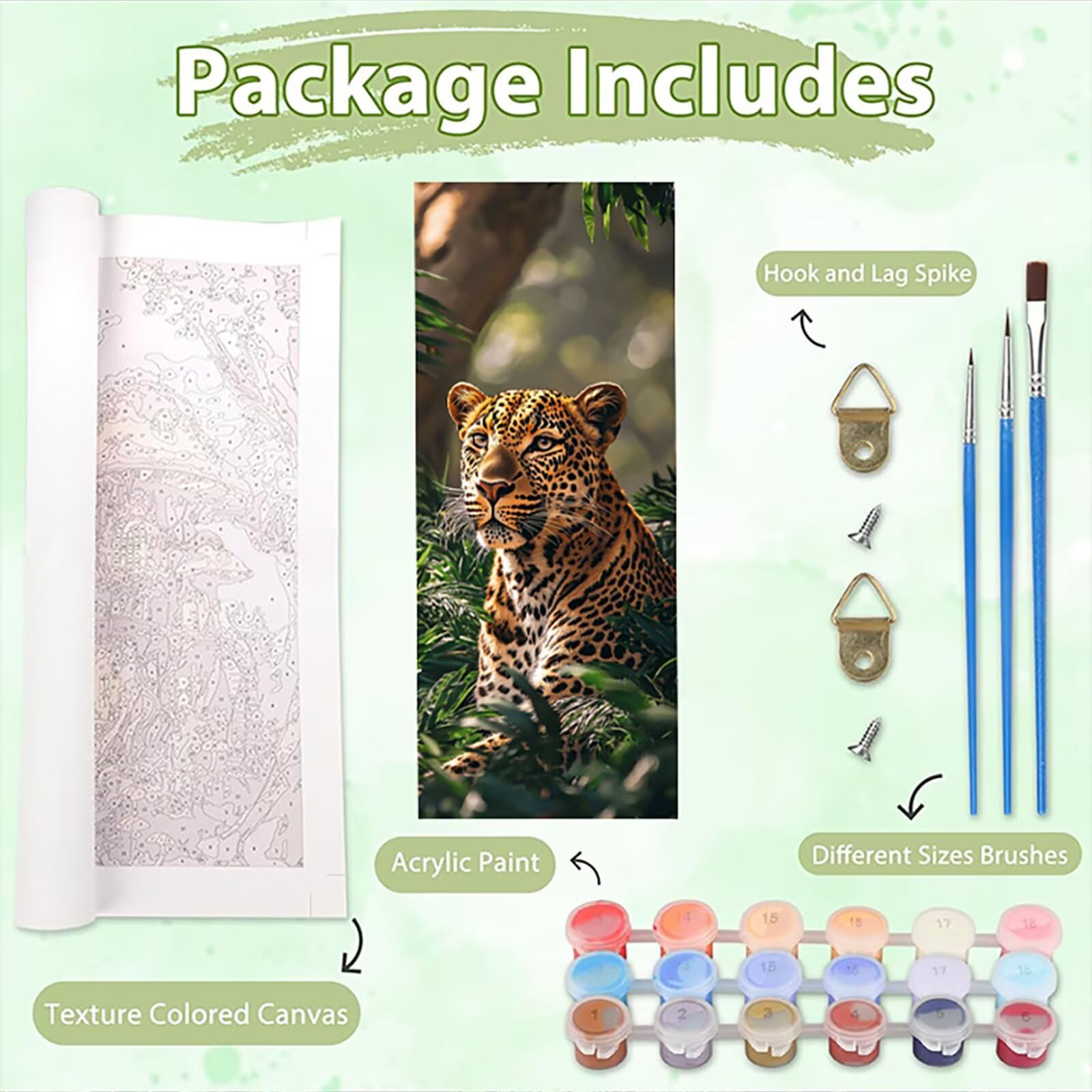 Malowanie według numerów dla dorosłych, rozmiar XXL 80 x 240 cm, Leopard Paint by Numbers Kit dla początkujących z 3 długopisami, zestawy do majsterkowania, kreatywne hobby dla dorosłych prezent dla