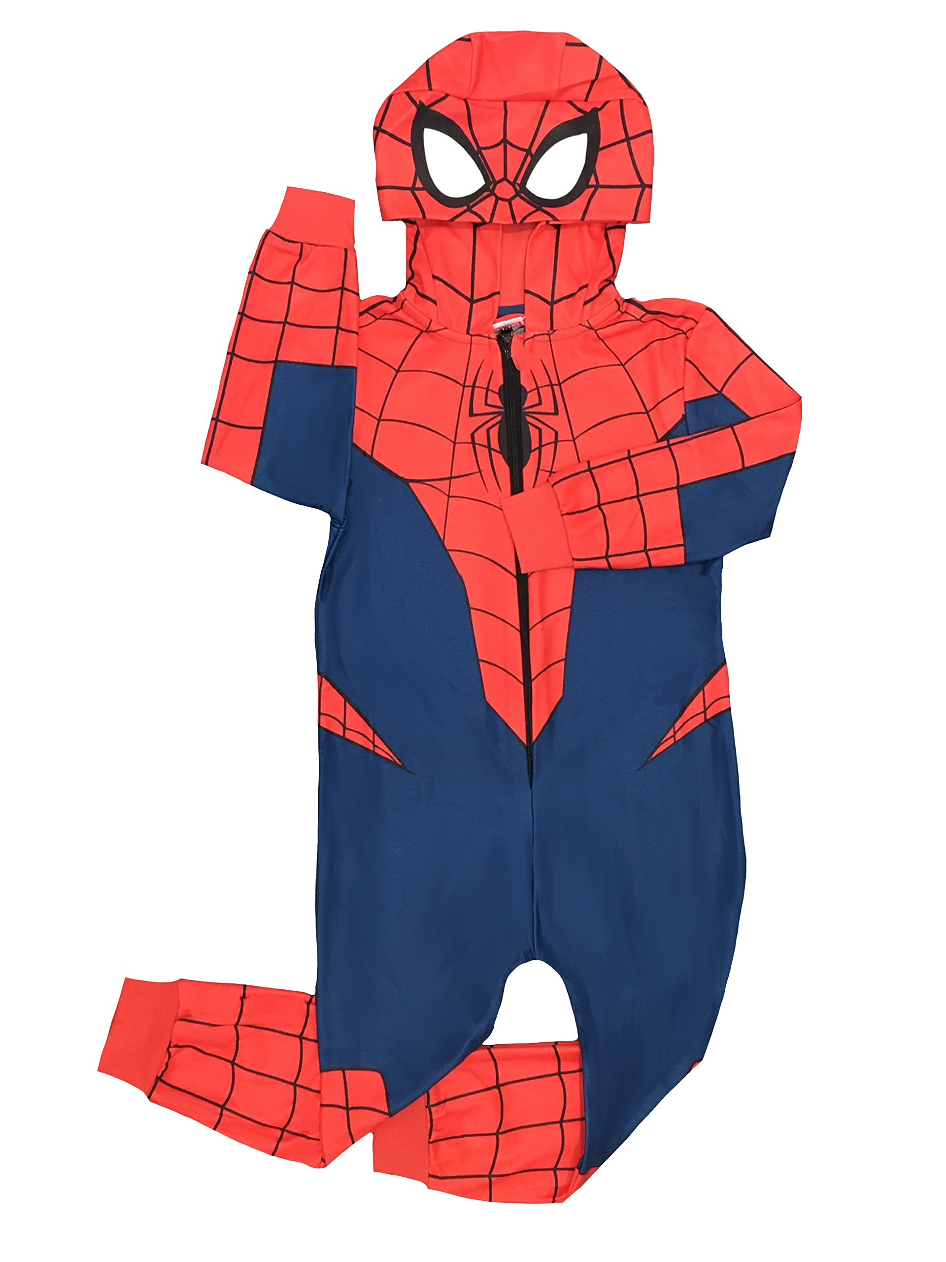 Marvel Spiderman Jungen Einteiler mit Kapuze, Rot/Blau, Alter 2-10 Jahre