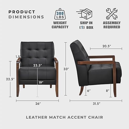 Miniatura 2 de Lexicon Silla decorativa moderna, silla de lujo de cuero genuino con cojines copetudos, marco de madera maciza y reposabrazos, cómodo asiento