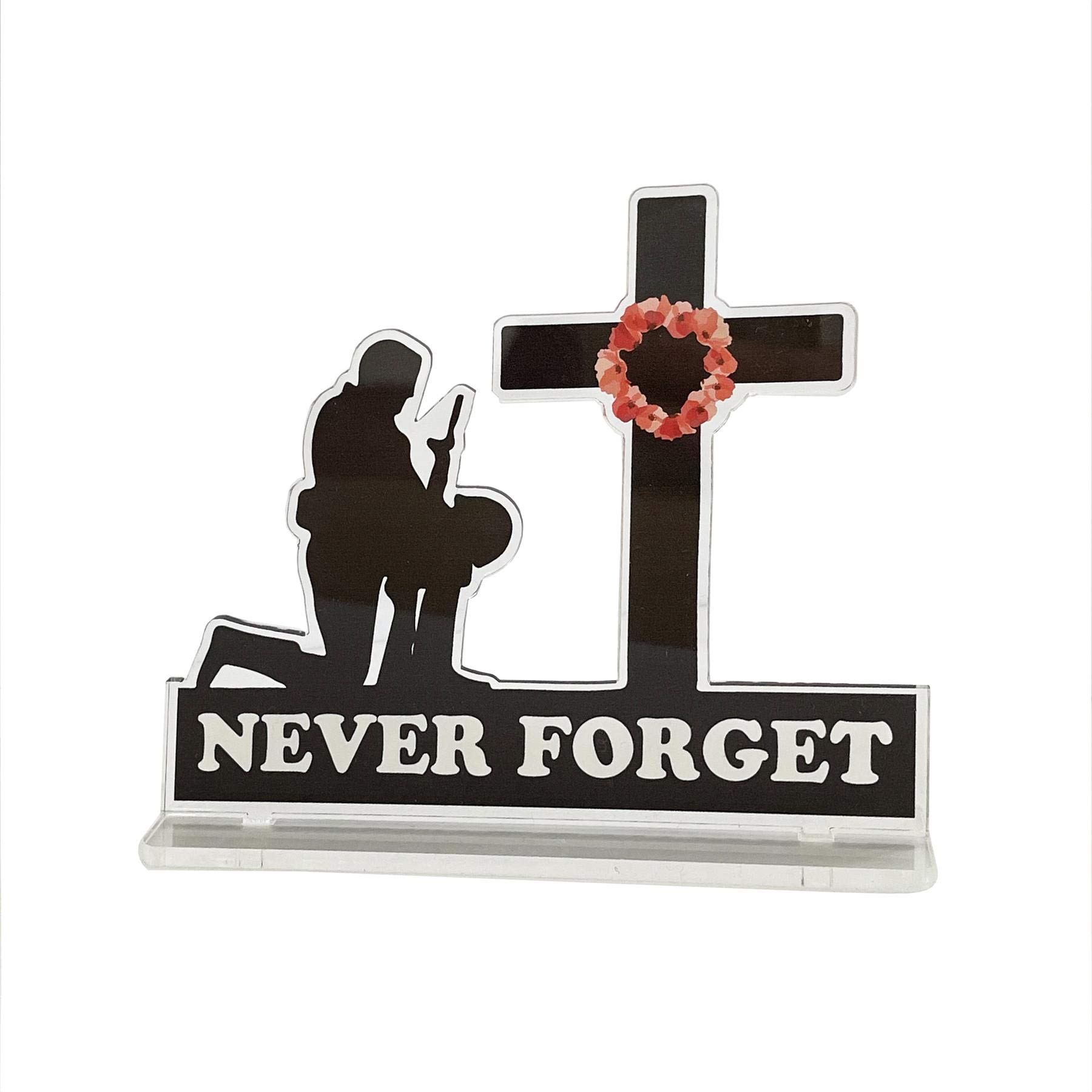 stika.co Small Soldier and cross, Lest we forget Poppy flower Remembrance Sunday, Armistice Day, War Heroes Armed Forces, 11 November, Acrylic Decoration