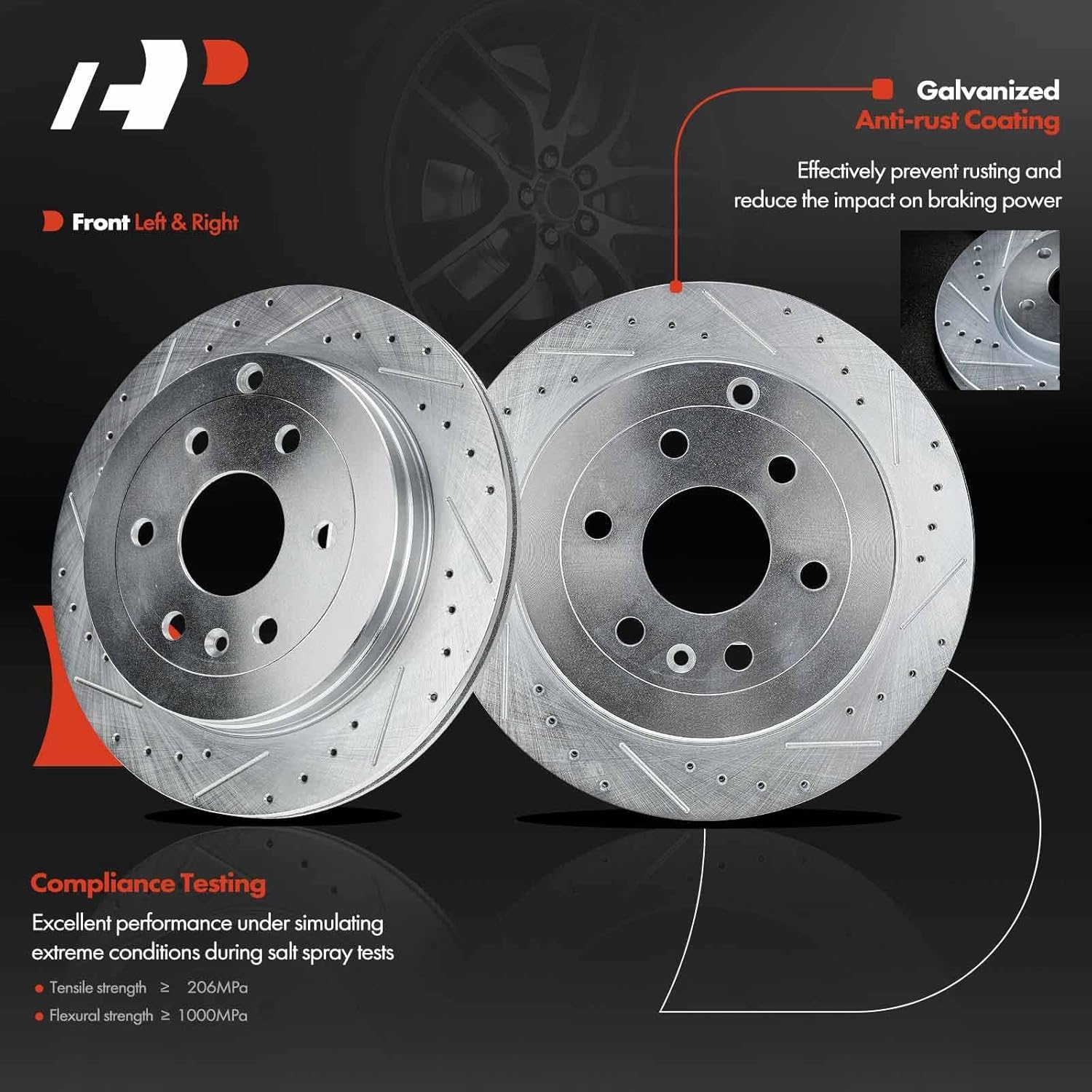 A-Premium 13.02 in (331mm) Rear Drilled and Slotted Disc Brake Rotors + Ceramic Pads Kit Compatible with Select Chevy, GMC, Buick and Saturn Models - Traverse, Acadia, Acadia Limited, Enclave, Outlook