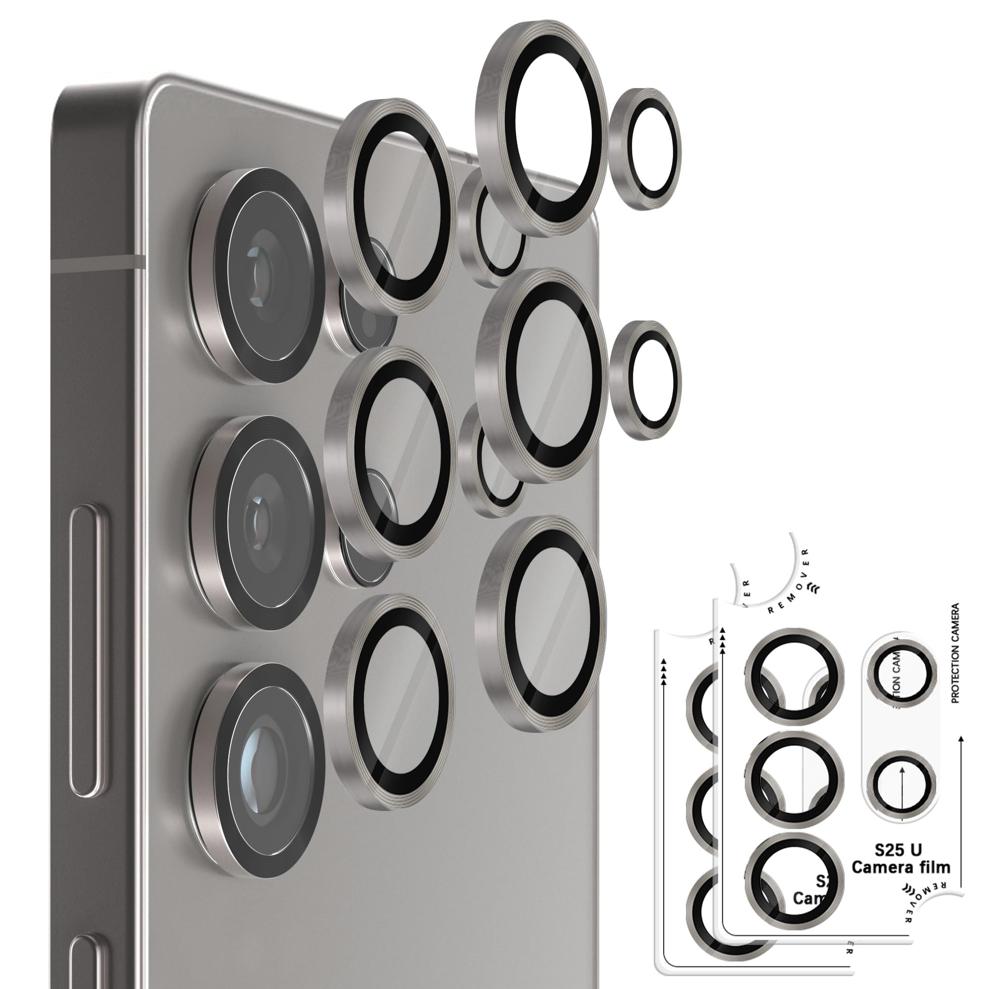 Orzero 9H Glass Camera Lens Protector for Galaxy S25 Ultra-Grey, 2 Set