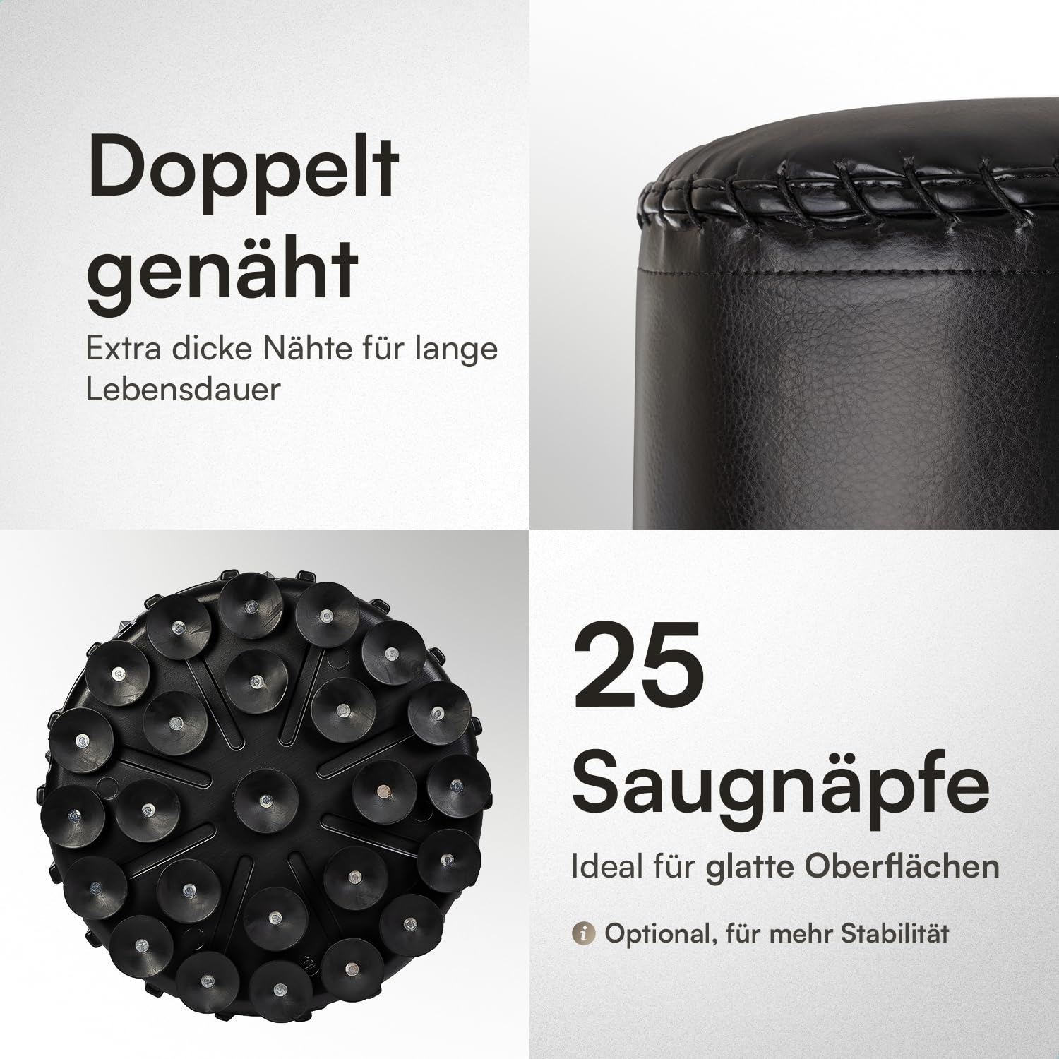 Inventus Boxsack Freistehend für Erwachsene, Schwarz, 185 cm | 25 Saugnäpfe, PU-Kunstleder, EPE-Schaum, Schockabsorption, für Boxen, Kickboxen und Fitnesstraining
