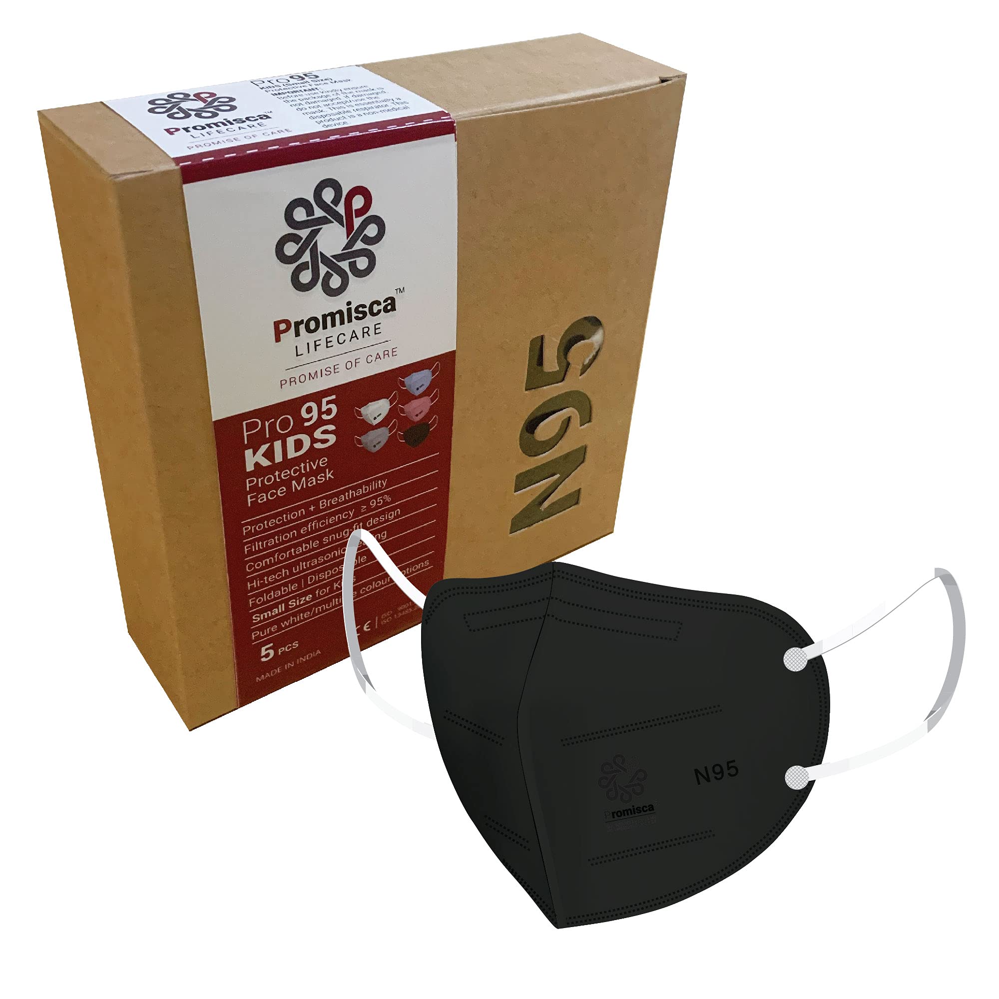Promisca Kids N95 Face Mask Small Size (Pack of 5) with 5 Layered Filtration and Genuine Melt Blown (Pack of 5, Black Small) (B08XWL7PLH) Amazon Price History, Amazon Price Tracker
