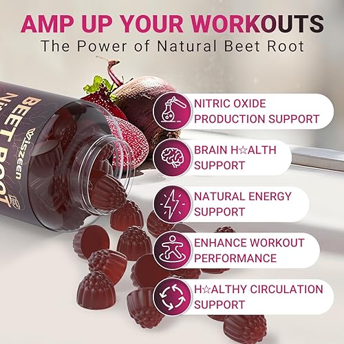 Miniatura 6 de Gomitas de raíz de remolacha, suplementos de óxido nítrico para hombres y mujeres con COQ10, extracto de cúrcuma, vitamina C y B12, veganas, sin