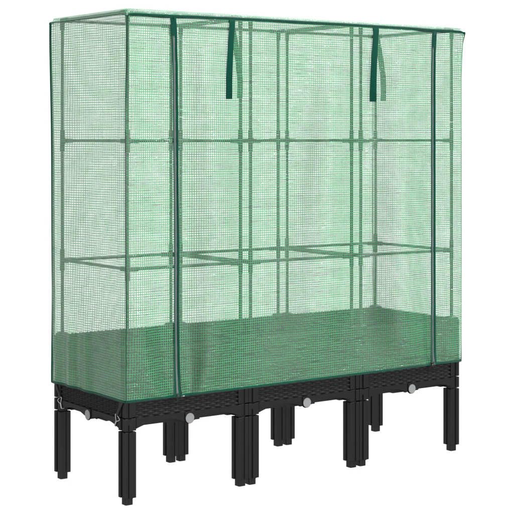Bancal alto con accesorio de jardín con aspecto de ratán, 120 x 40 x 140 cm | Tubo de polipropileno y hierro, cubierta impermeable, ventilación con cremallera, para balcón y jardín
