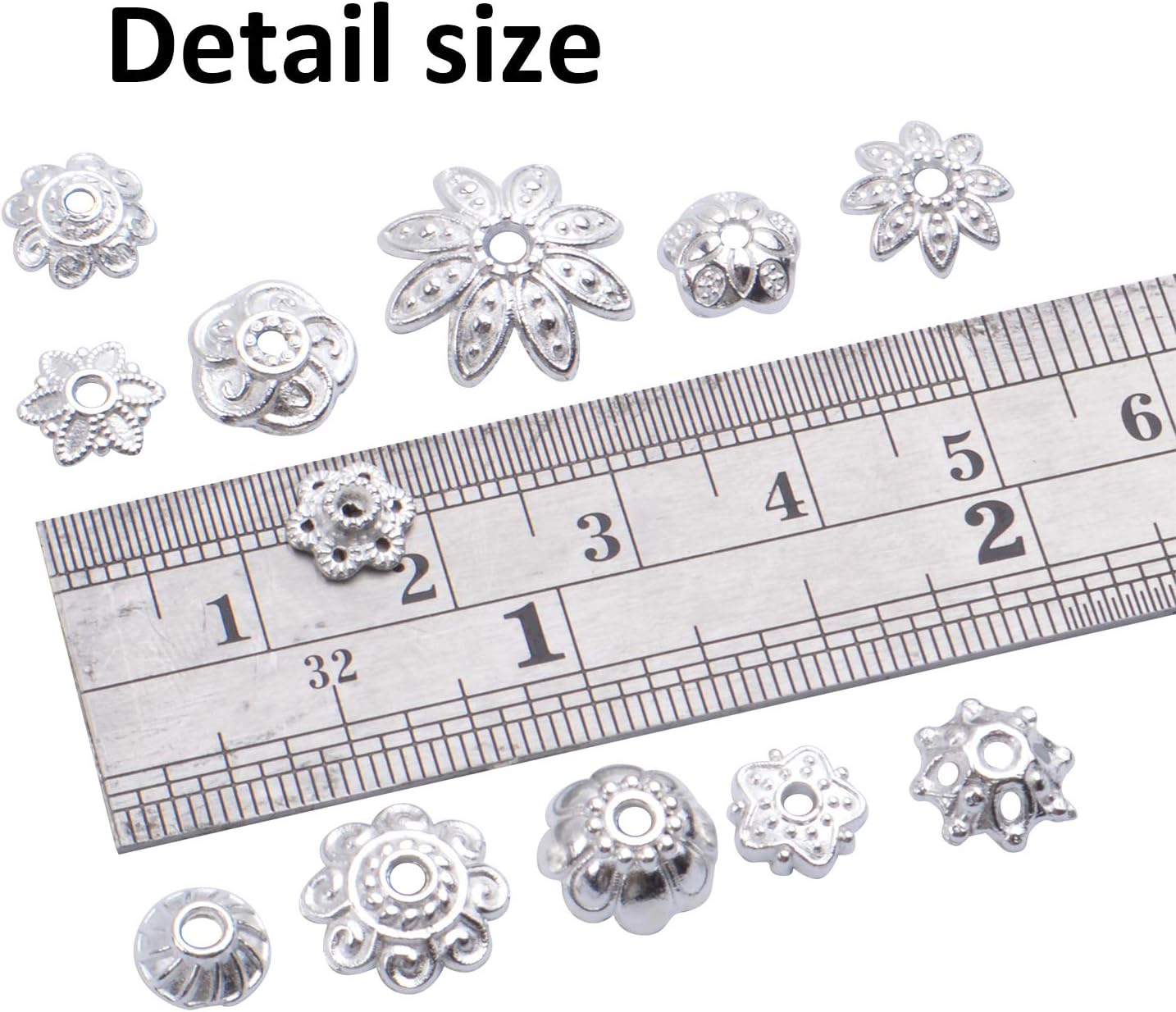 BronaGrand 100 Gram(About 180-350pcs) Bead Caps Metal Spacers Jewelry Findings Accessories for Bracelet Necklace Jewelry Making,Silver image 3