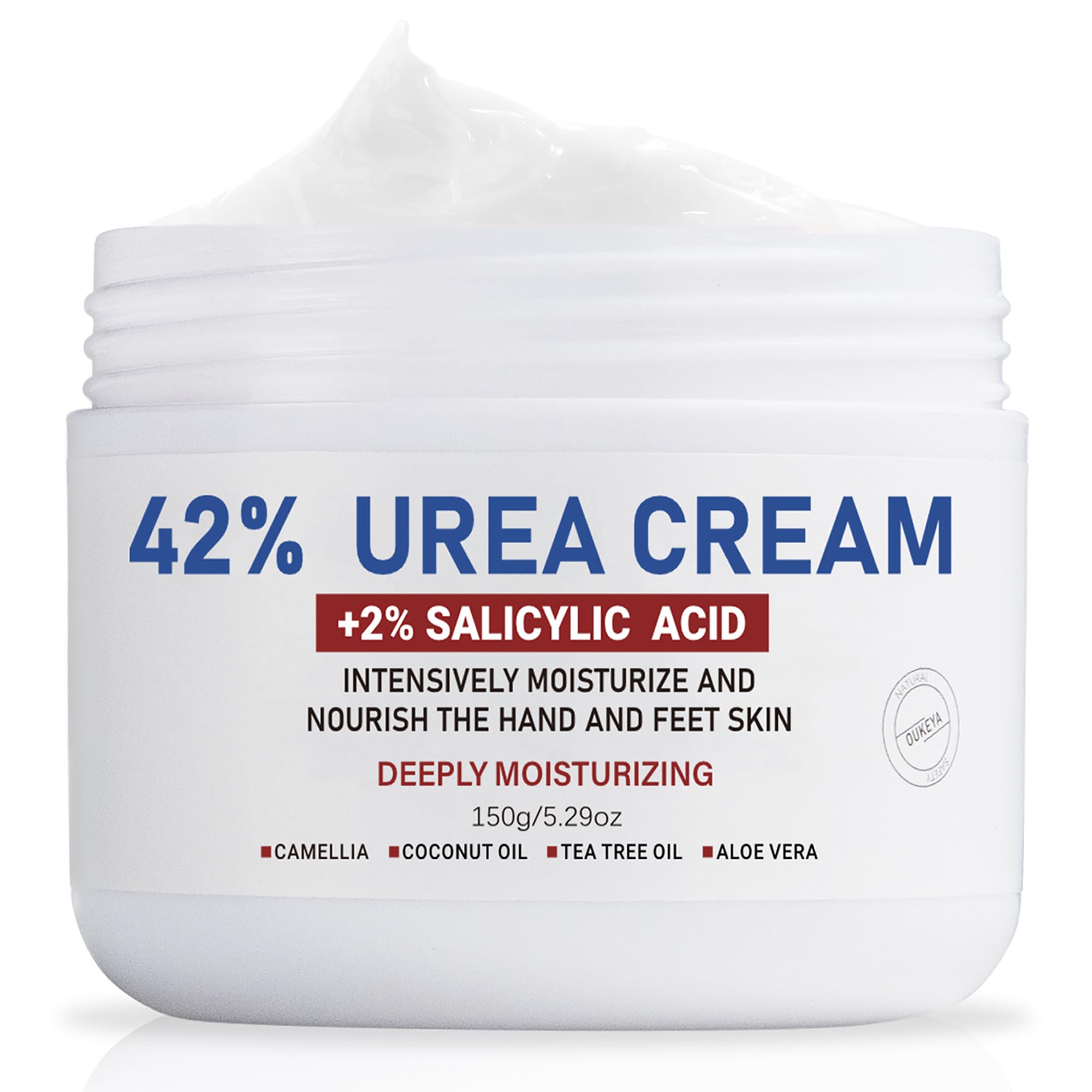 OUKEYA Urea Creme 42% mit 2% Salicylsäure, Fusscreme Feuchtigkeit & Reparatur für Trockene, Füße, Fersen, Knie, Urea Handcreme für Hände, Fußcreme, Hornhautentferner, Entfernt Hühneraugen, Tote Haut