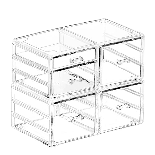 Cq acrylic Paquete de 2 organizadores de escritorio transparentes con cajones, organizador apilable de 5 cajones para el cuidado de la piel, lindos
