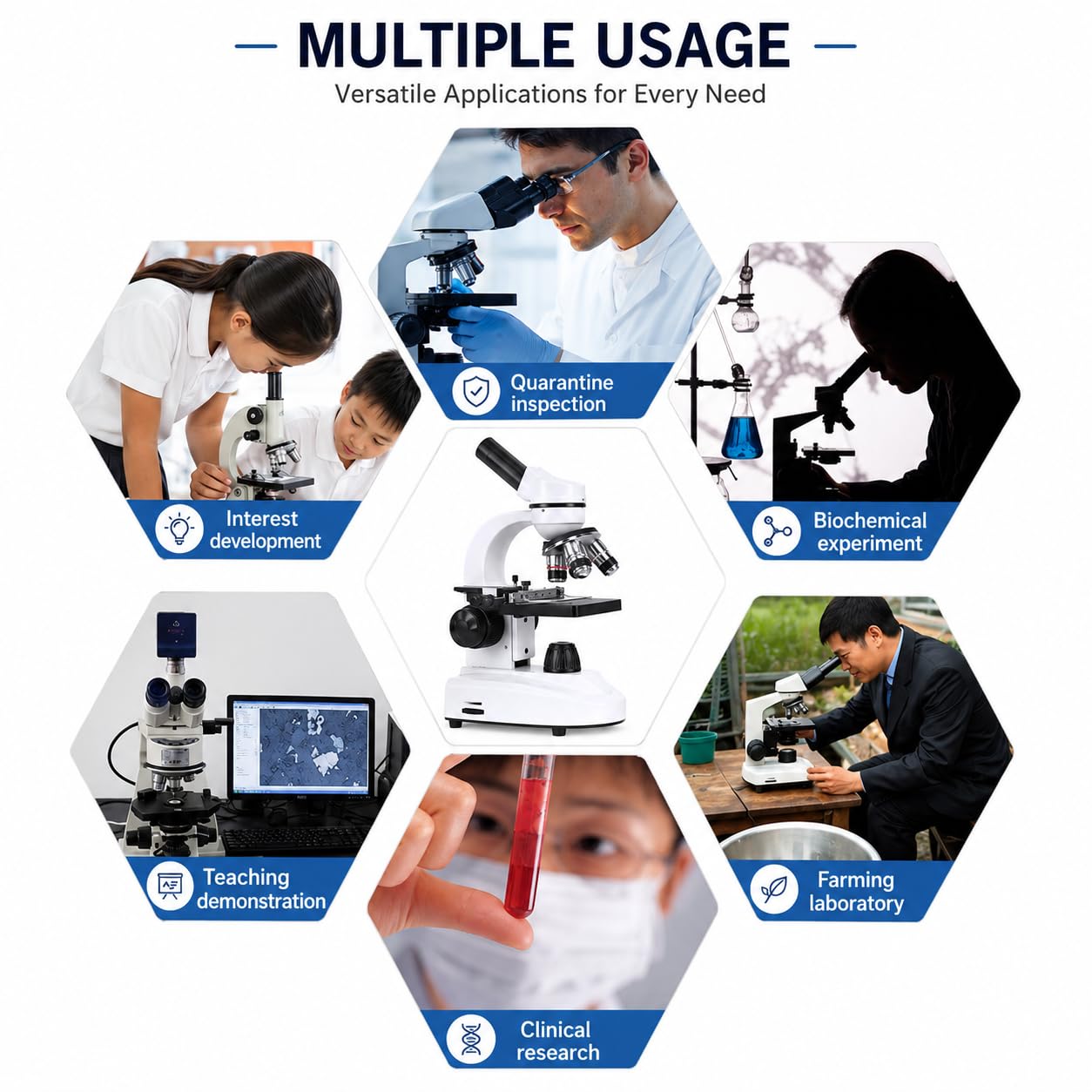 Microscopio biologico HD 30000X 50000X 70000X con custodia per il trasporto, set binocolo con doppio LED e adattatore per telefono