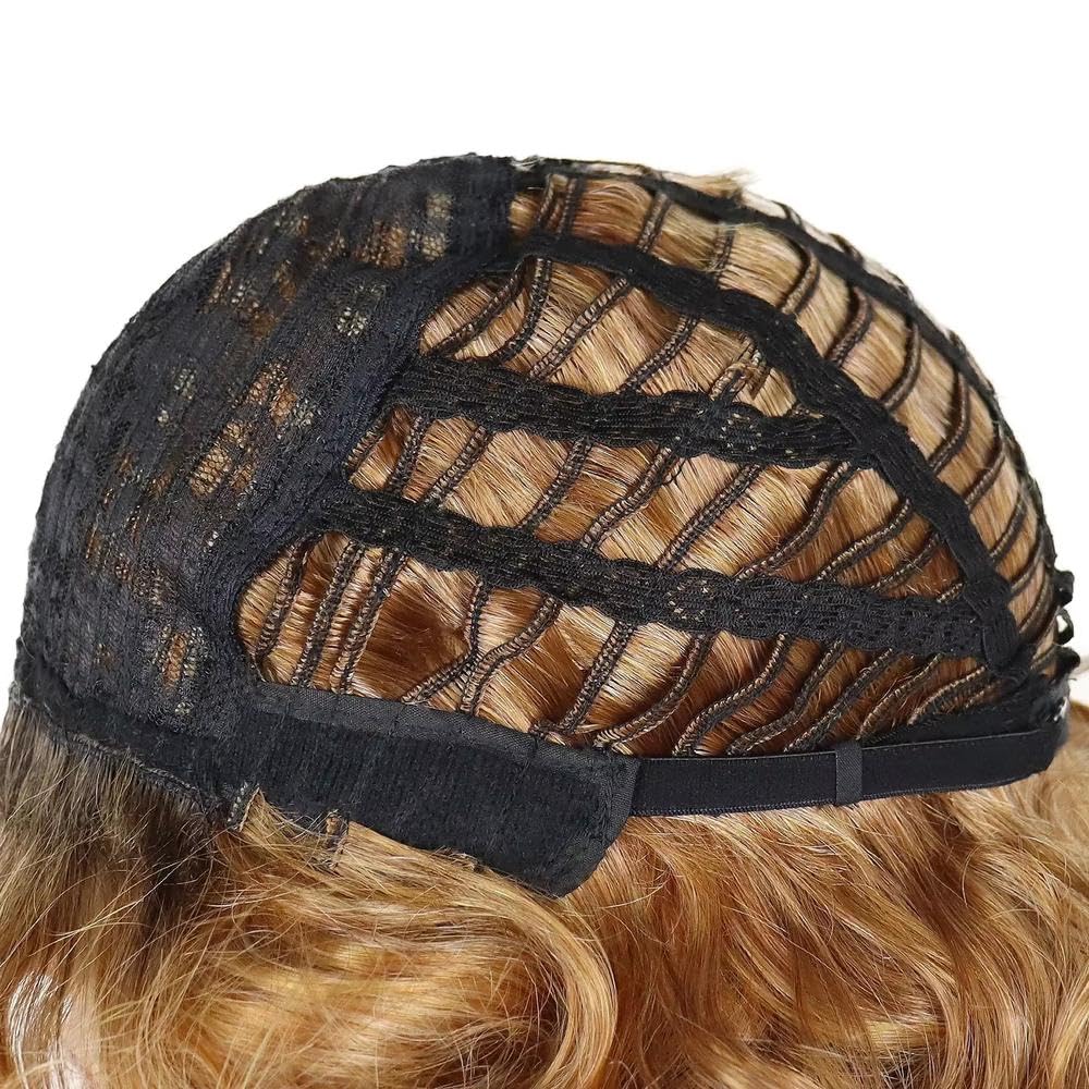 Haarpflege Mama-Perücken Kurzes Haar Braune Lockige Perücke Mit Seitlichem Pony Dunkle Wurzeln Ombré-Perücke Natürliche Frisuren Ältere Damenhaare(Wine Color)