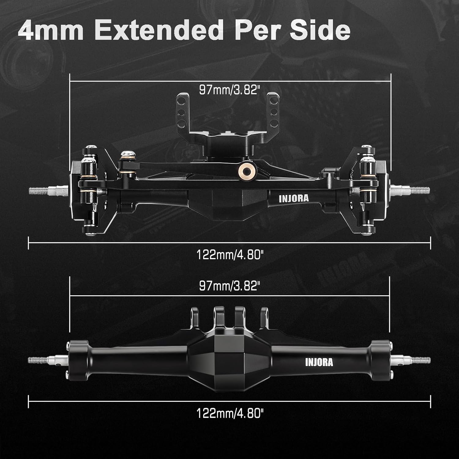 INJORA +4mm Diamond Axles with Lay Down Servo Mount & Links for 1/18 TRX4M(Black)