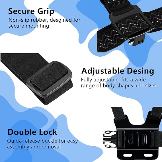 Phone Chest Mount Harness Holder Kit, Head Strap Holder & Mobile Phone Strap Clip for Filming Video, Adjustable & Stability Body Mount for GoPro 12/11/10 DJI Osmo & Most Phones Action Cameras POV/VLOG