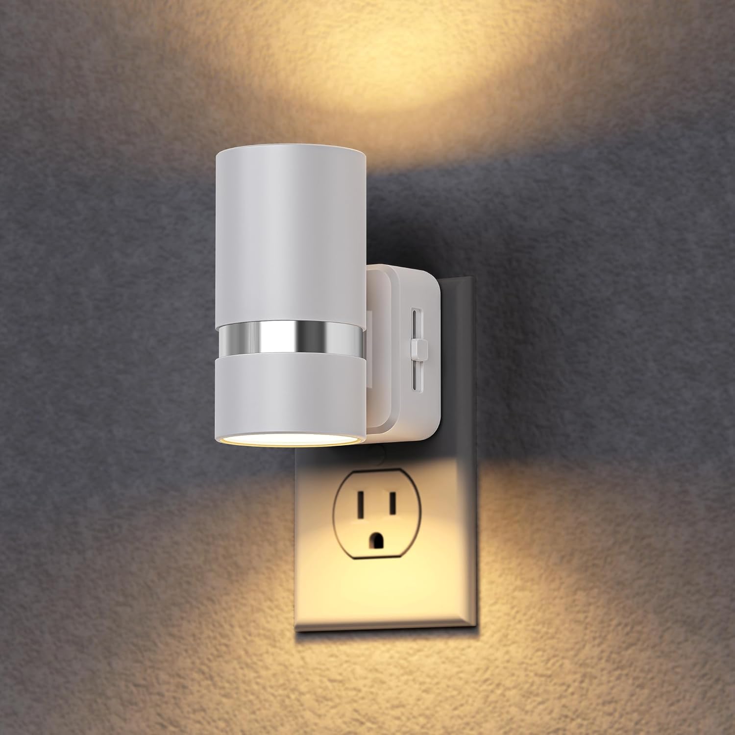 DORESshop LED Night Light 2 Pack, White Cylinder Dimmable Night Light Plug in, Slide Brightness Adjustable, Night Lights with Dusk to Dawn Sensor, 3000K Warm White for Bedroom, Bathroom, Hallway